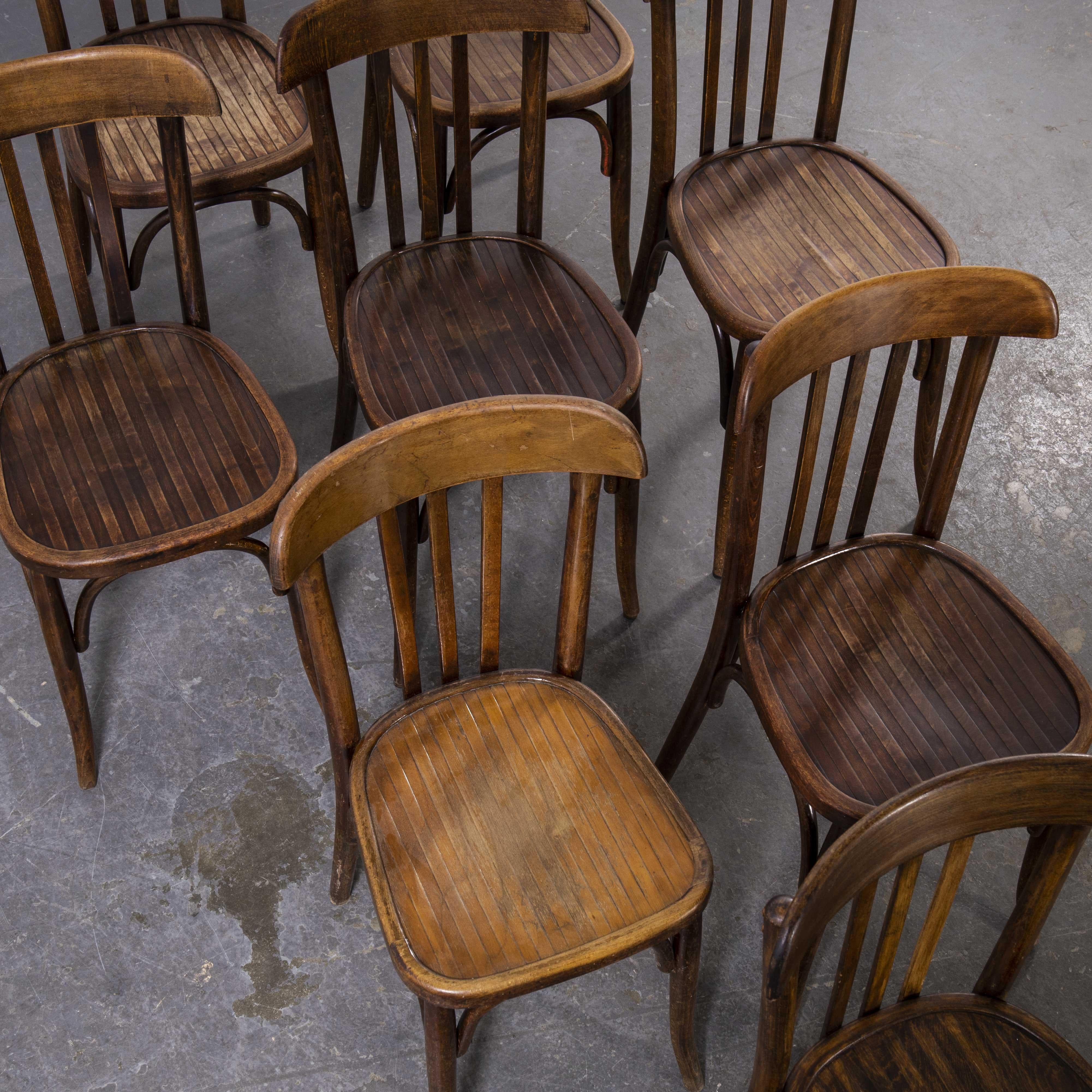 Early 20th Century 1920's Mahieu Bentwood Three Slat Dining Chairs, Set of Eight