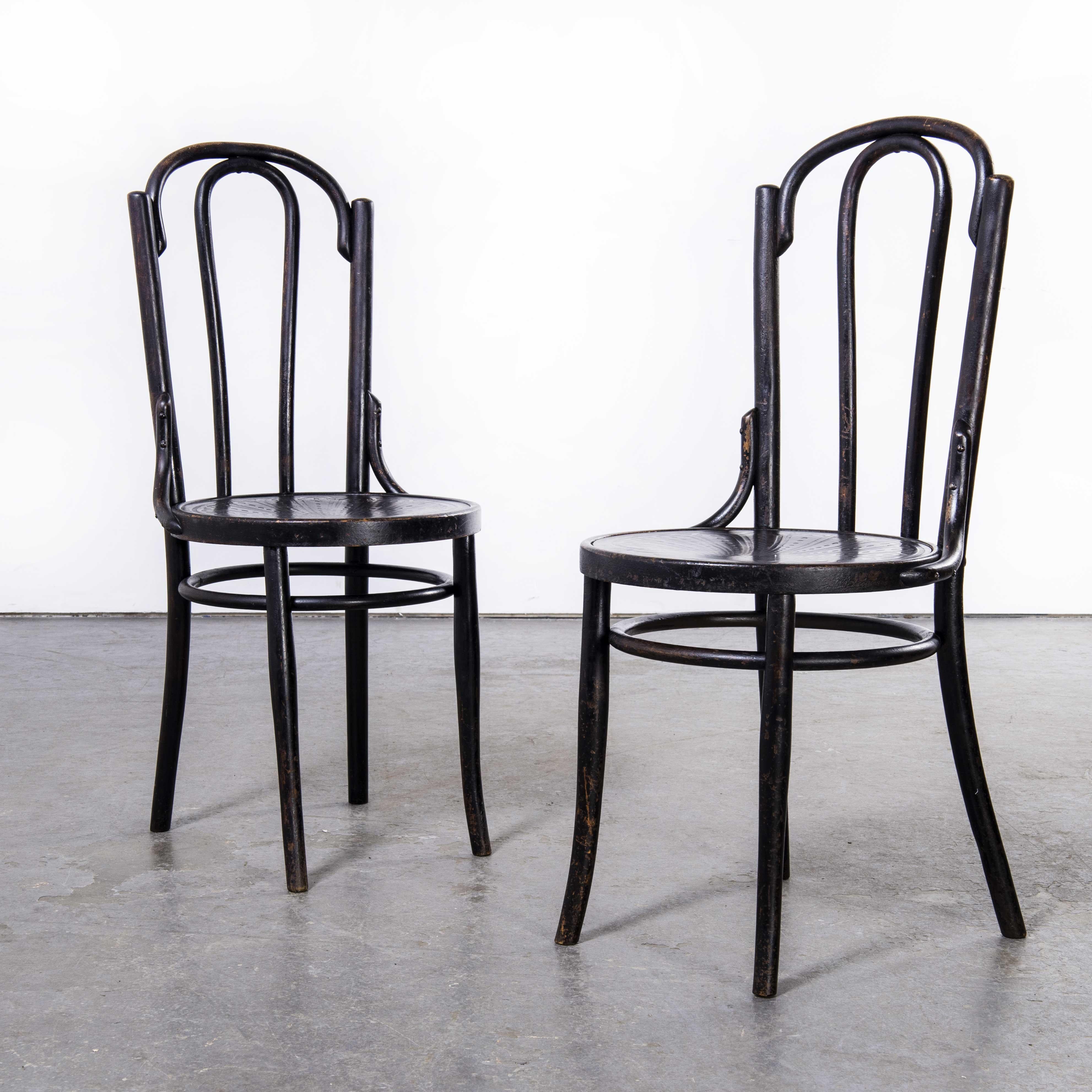 Early 20th Century 1920's Mahieu Dark Bentwood Hoop Dining Chairs, Pair