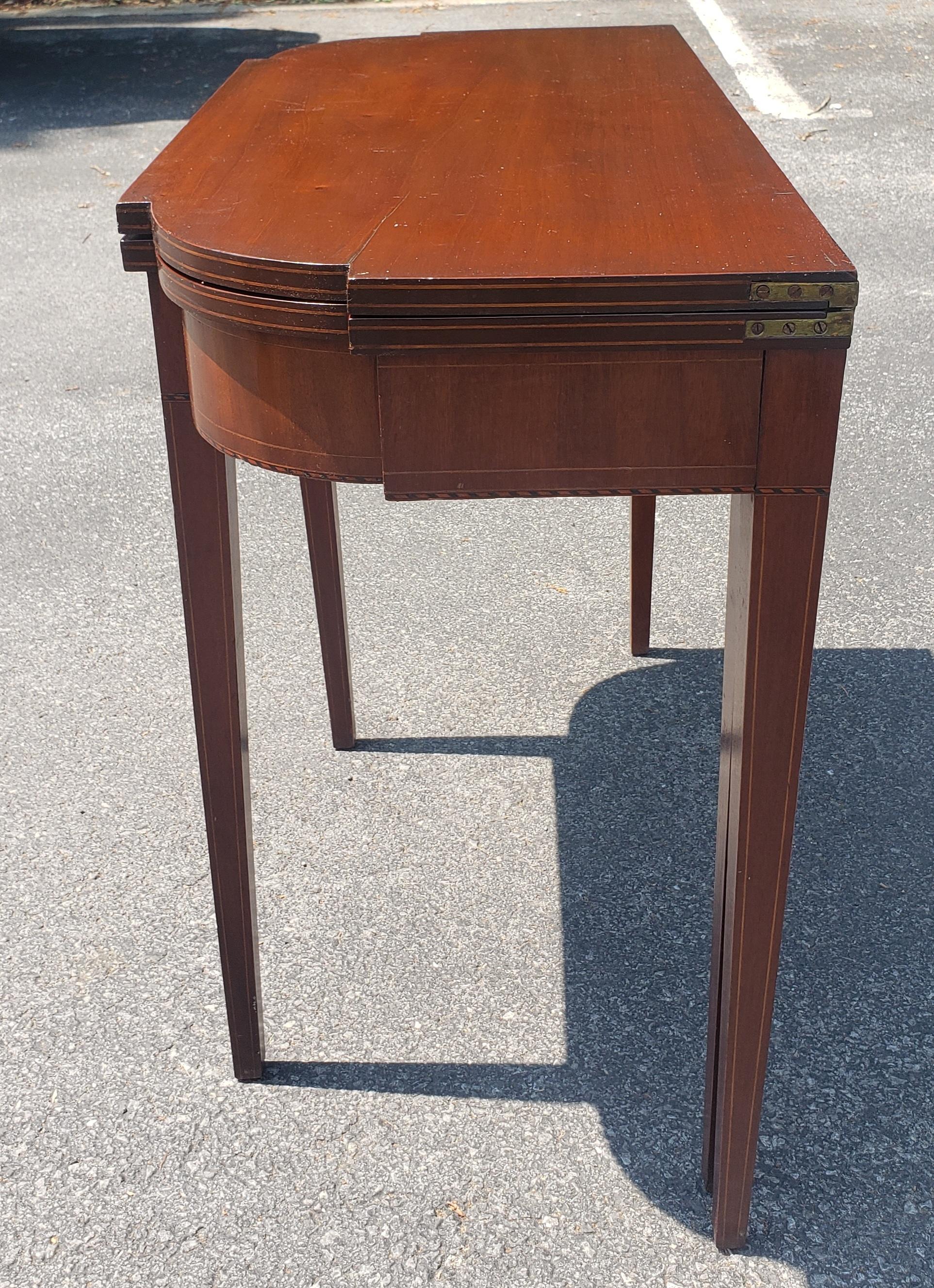 1920s Mahogany and Satinwood Inlaid Federal Style Fold-Top Console or Card Table For Sale 1