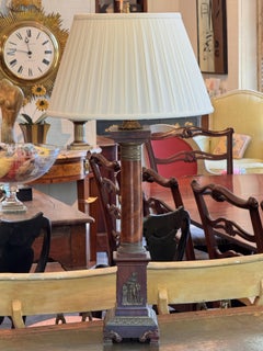 1920er Mahagoni-Säulenlampe mit Bronzefassungen