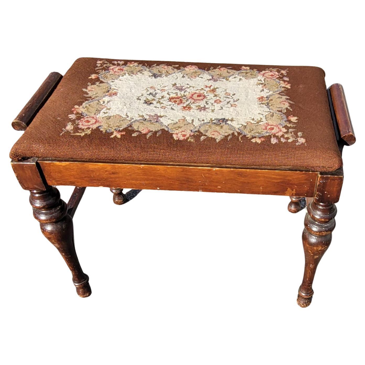George III 1920s Mahogany Needlepoint Upholstered Bench For Sale