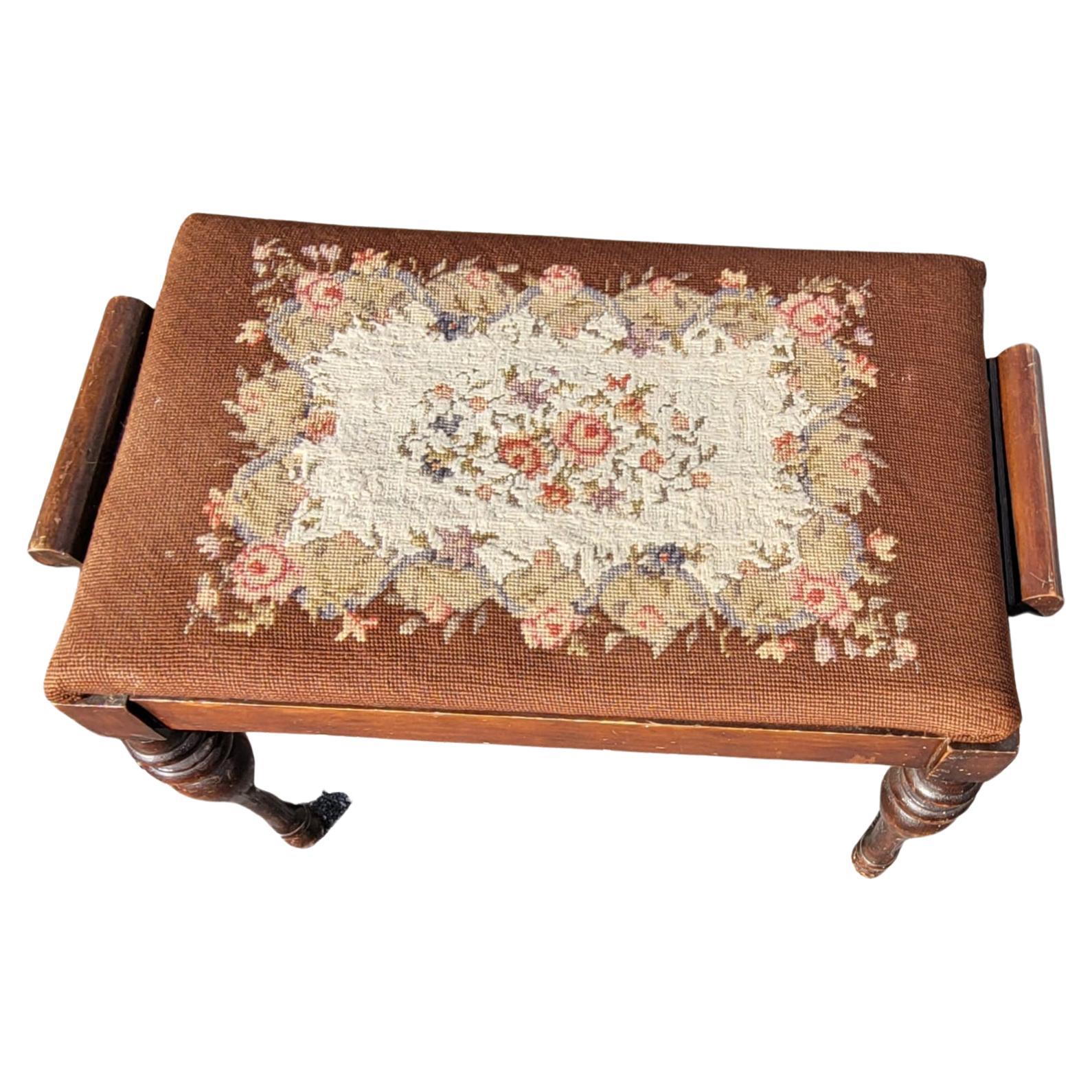 American 1920s Mahogany Needlepoint Upholstered Bench For Sale
