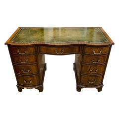 Antique 1920's Mahogany Serpentine Bow-Shaped Pedestal Desk