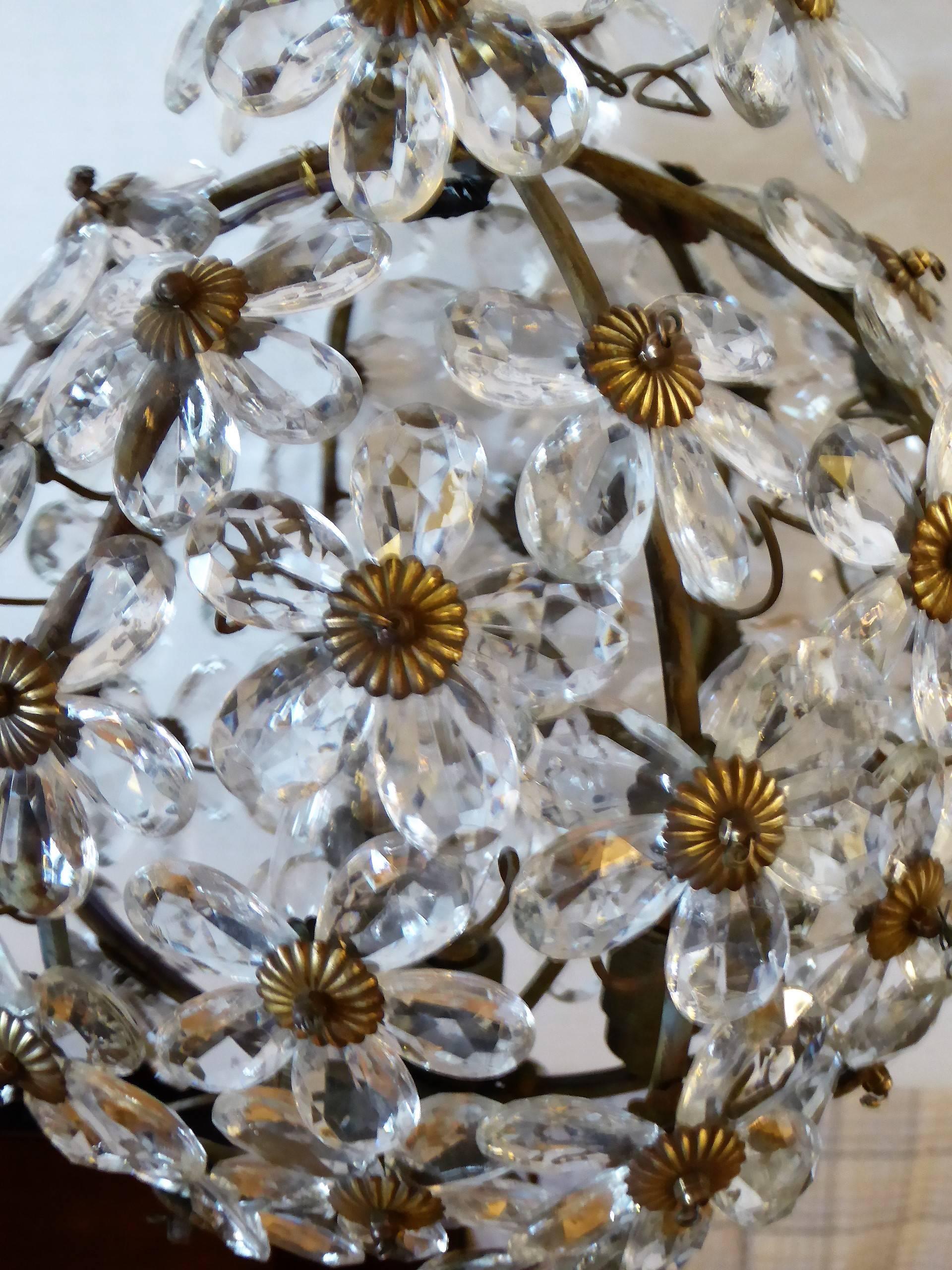 Faceted 1920s Maison Baguès Floral Crystal Ball Form Chandelier