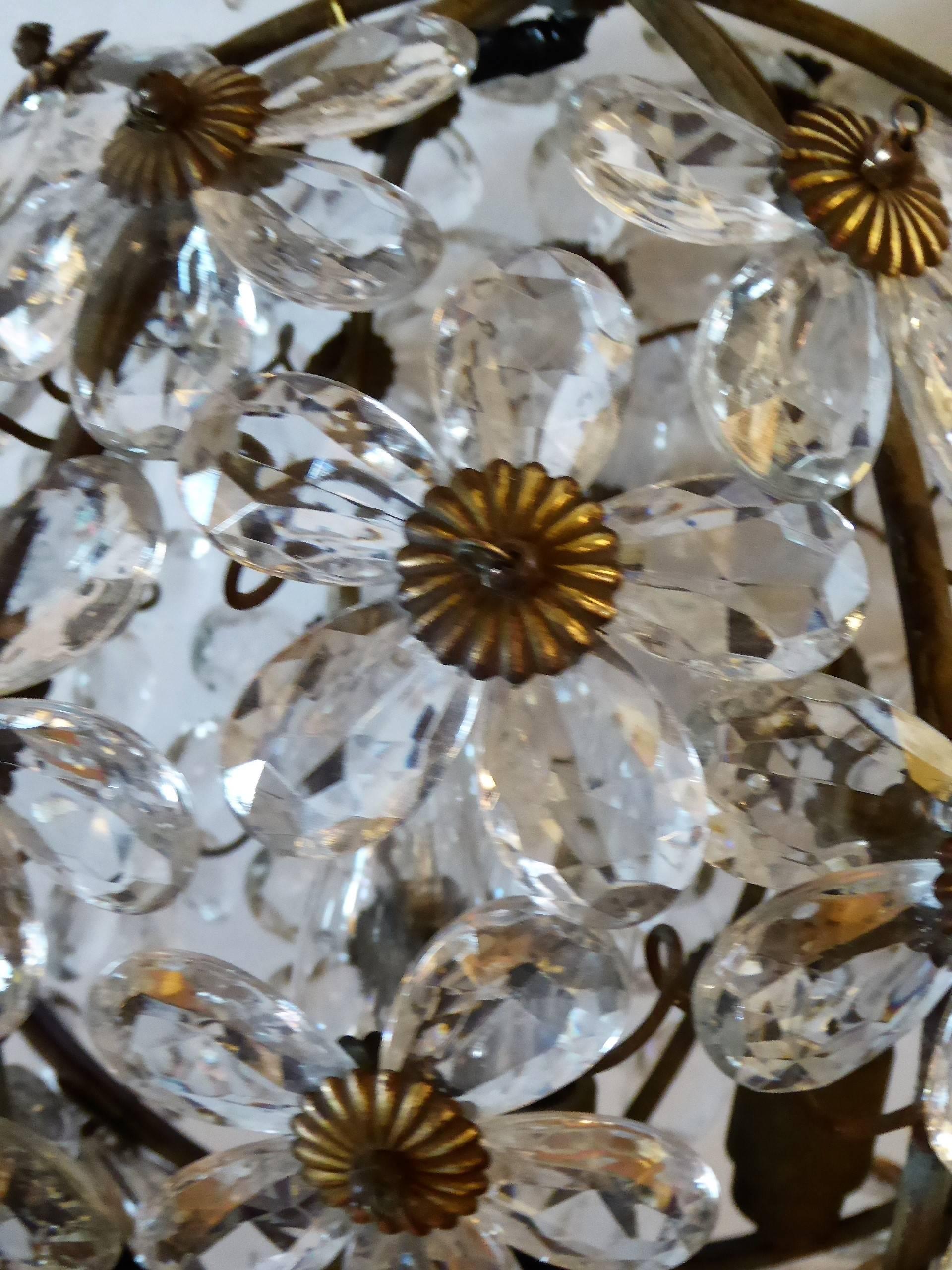 1920s Maison Baguès Floral Crystal Ball Form Chandelier In Good Condition In Miami, FL