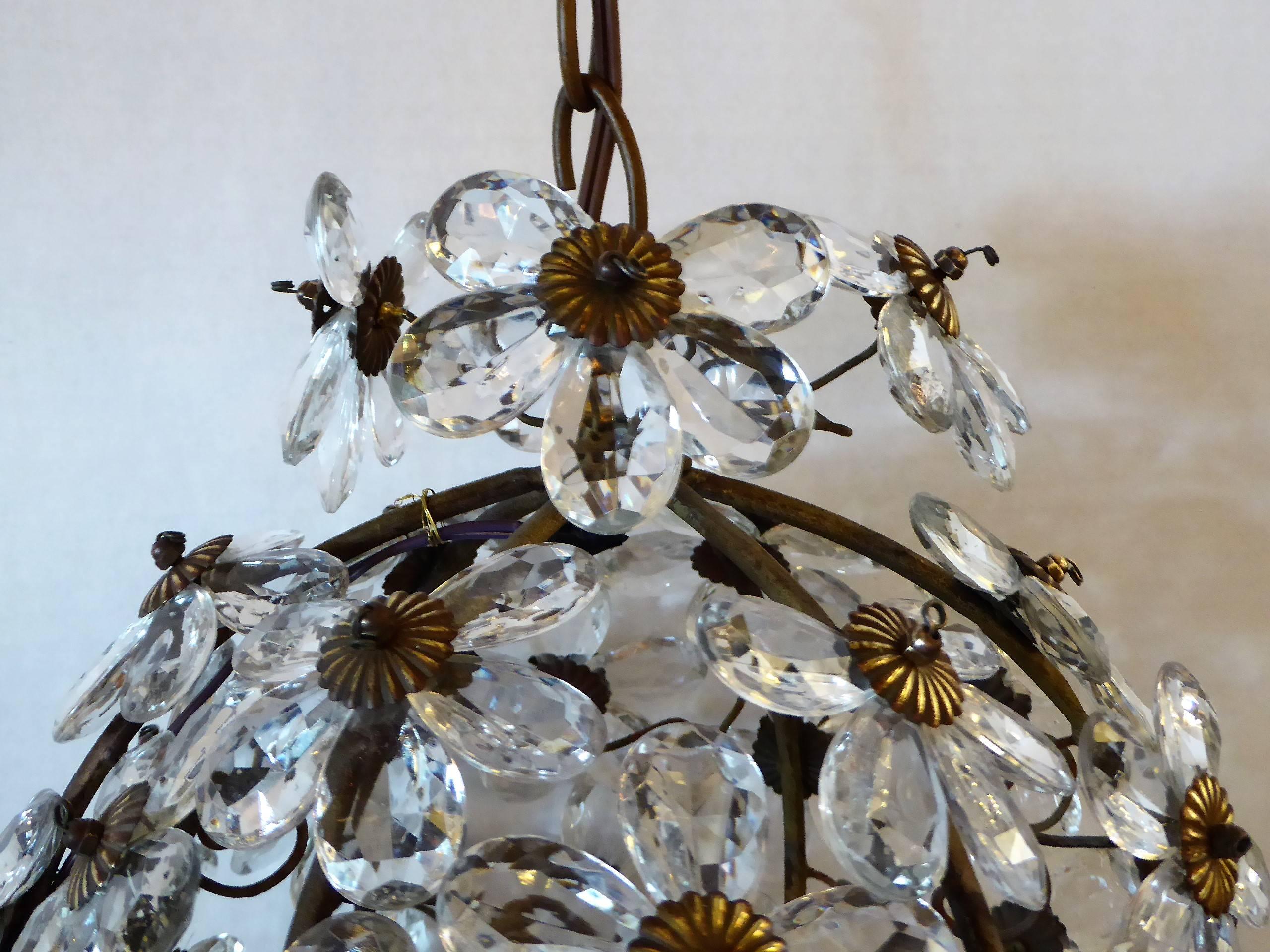 Early 20th Century 1920s Maison Baguès Floral Crystal Ball Form Chandelier