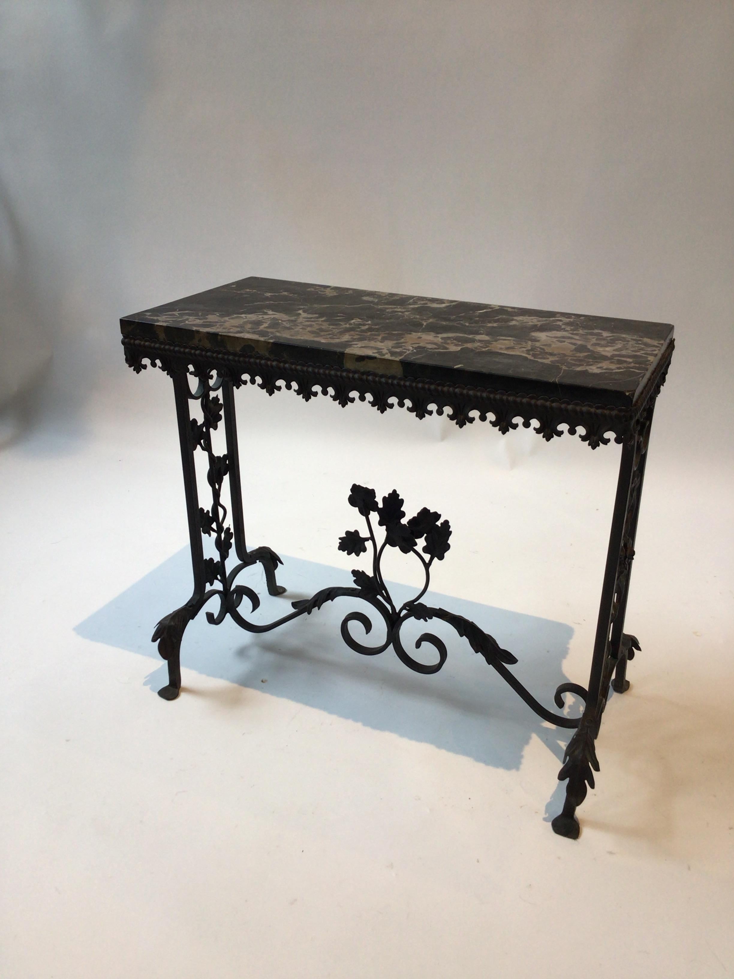 1920s Wrought iron / marble top side table.