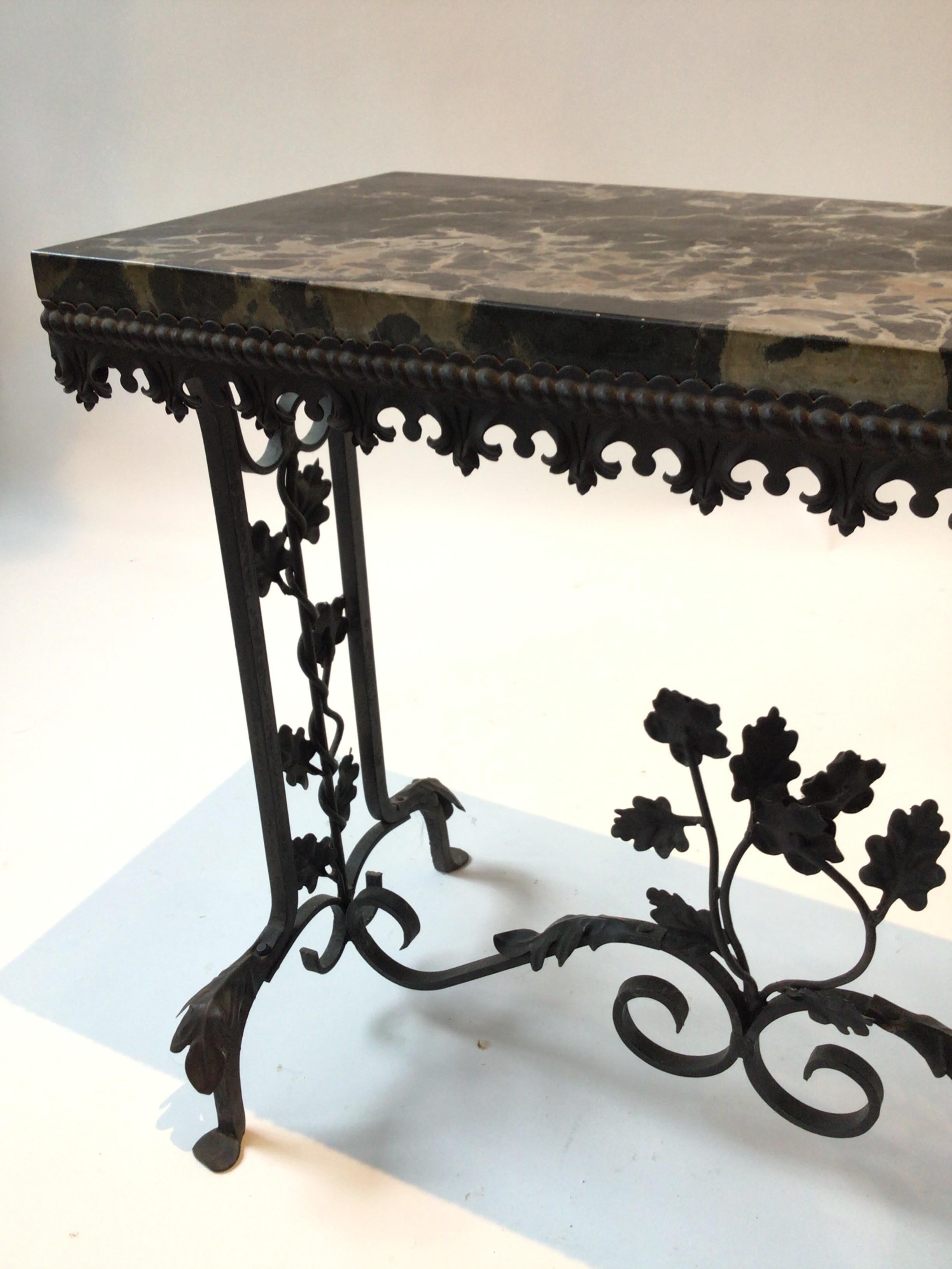 1920s Marble Top Floral Wrought Iron Side Table 3