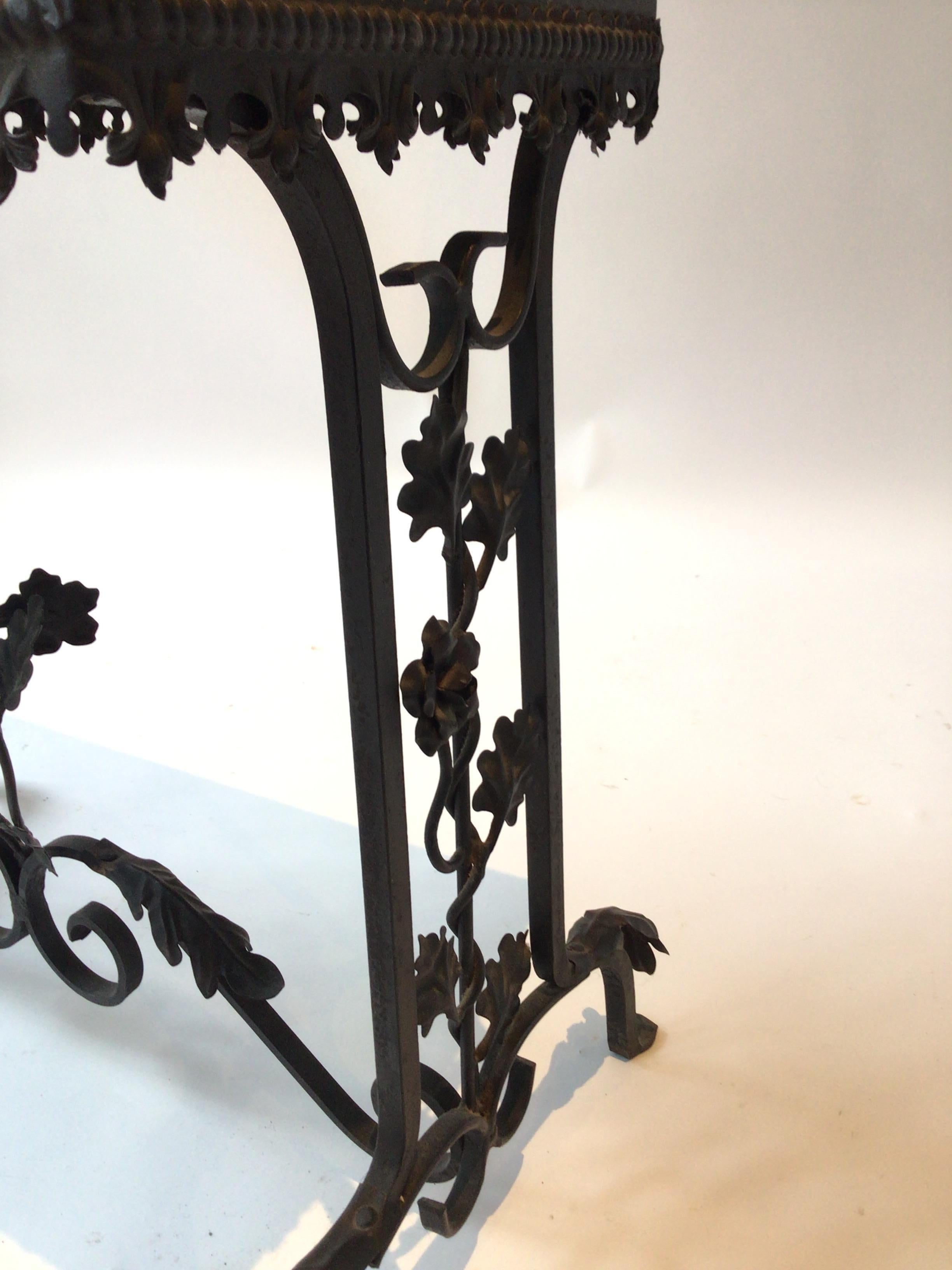 1920s Marble Top Floral Wrought Iron Side Table 5