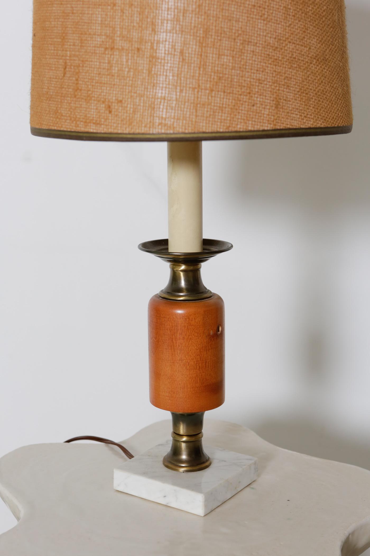 1920s Marble, Wood, and Brass Table Table Lamp In Good Condition For Sale In Armonk, NY