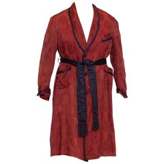 1920S Maroon Silk Jaquard Vintage Mens Robe