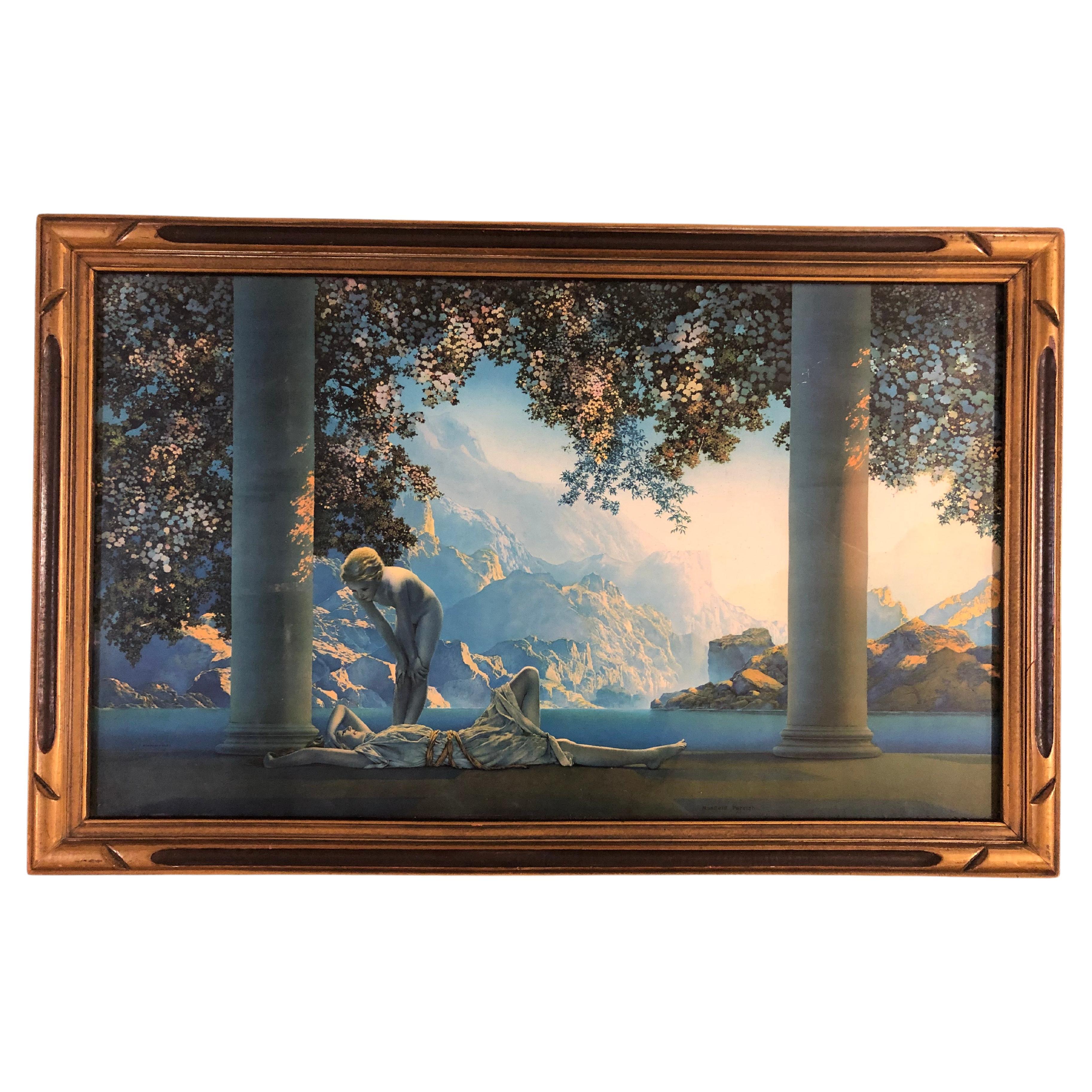 1920s Maxfield Parrish "Daybreak" Figurative Lithograph Print in Wood Frame