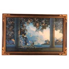 Antique 1920s Maxfield Parrish "Daybreak" Figurative Lithograph Print in Wood Frame