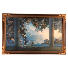 Stampa litografica figurativa del 1920 di Maxfield Parrish "Daybreak" con cornice in Wood