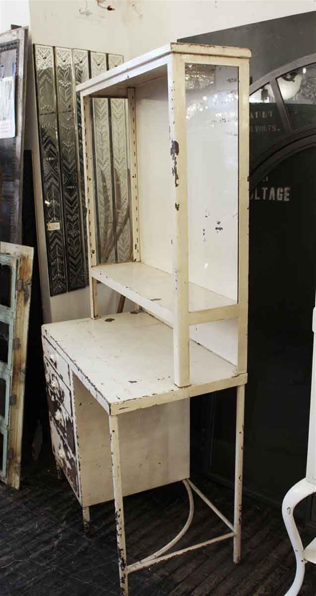 Industrial 1920s Medical Surgical Storage Cabinet Desk with Chippy Paint