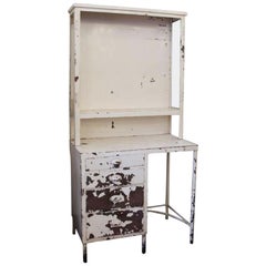 1920s Medical Surgical Storage Cabinet Desk with Chippy Paint