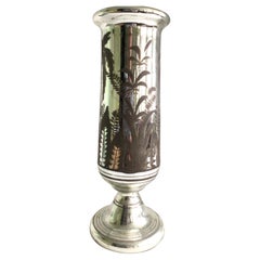 1920s Mercury Glass Vase with Etched Decal Design