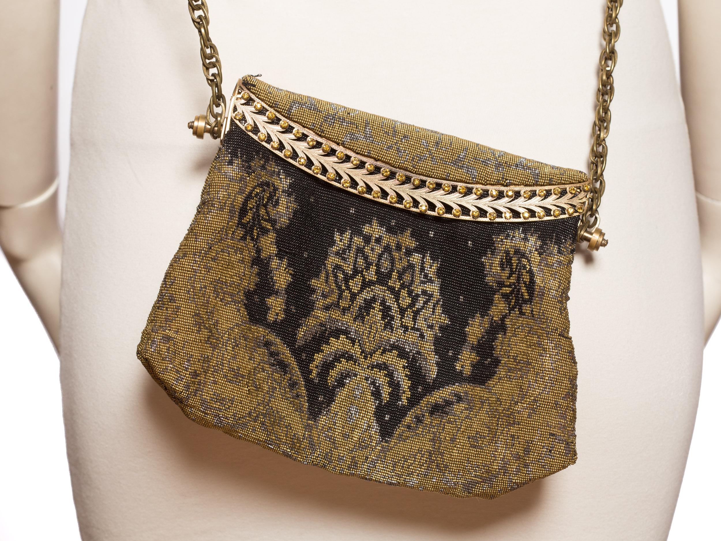 1920S 1920'S Metal Bag With Black Crystals & Crossbody