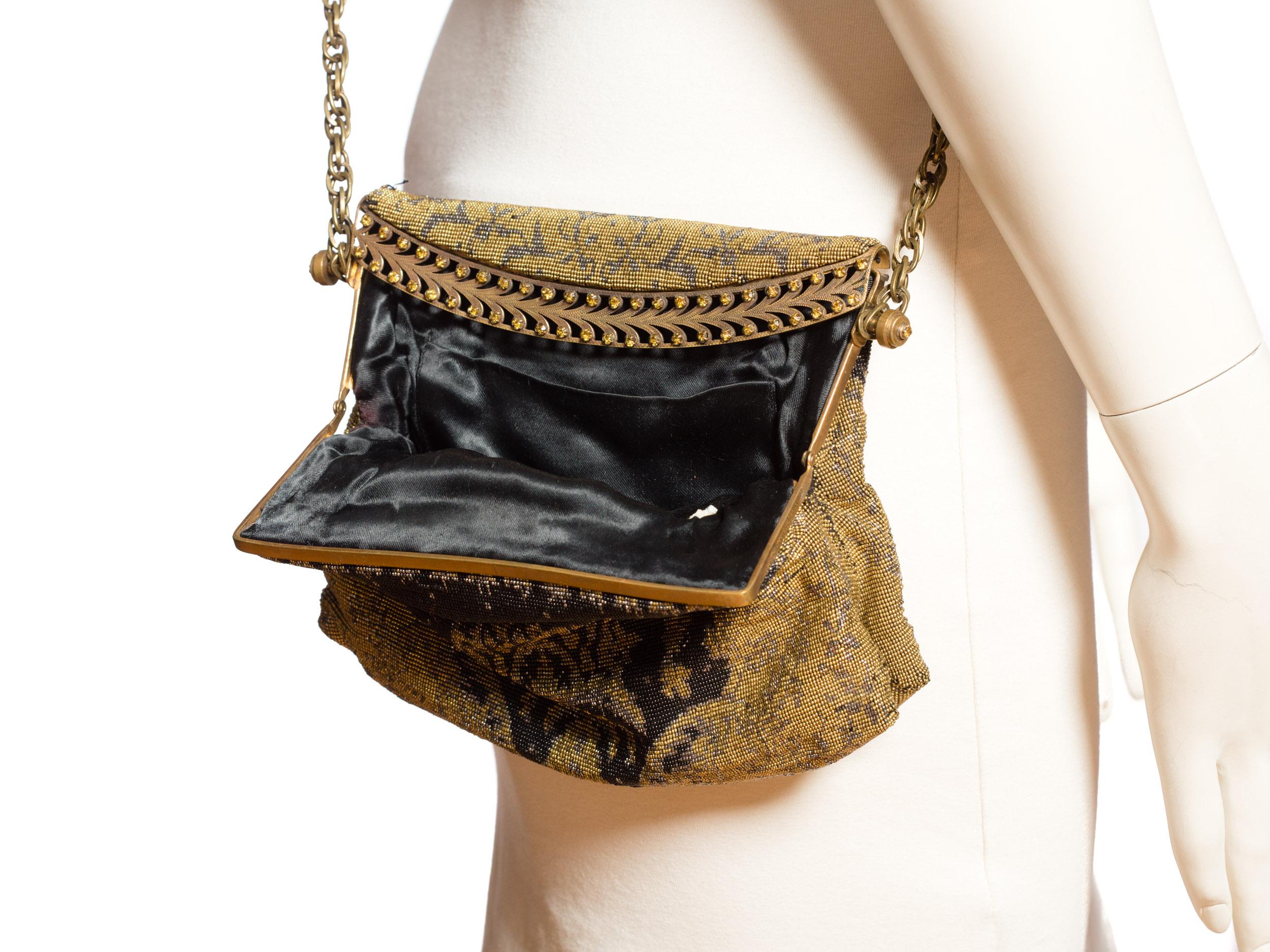 Women's 1920S Metal Bag With Black Crystals & Crossbody For Sale