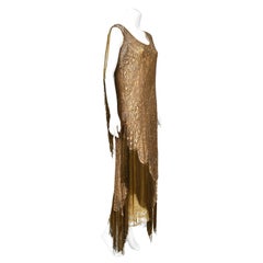 1920's Metallic Gold Lamé Lace Deco Flapper Fringe Margot Robbie Film-Worn Dress