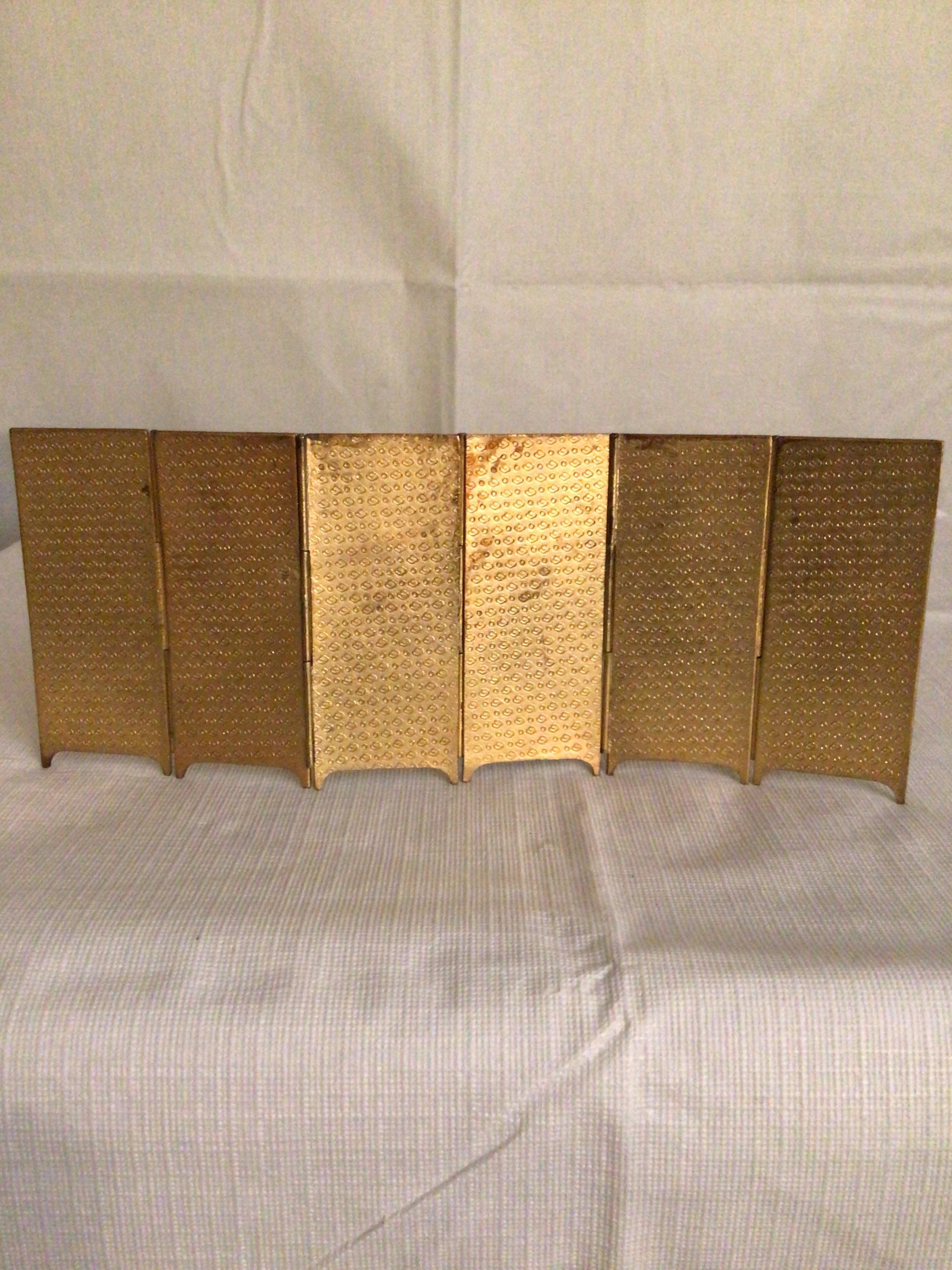 1920s Miniature Brass Painted Enamel Folding Screen 1