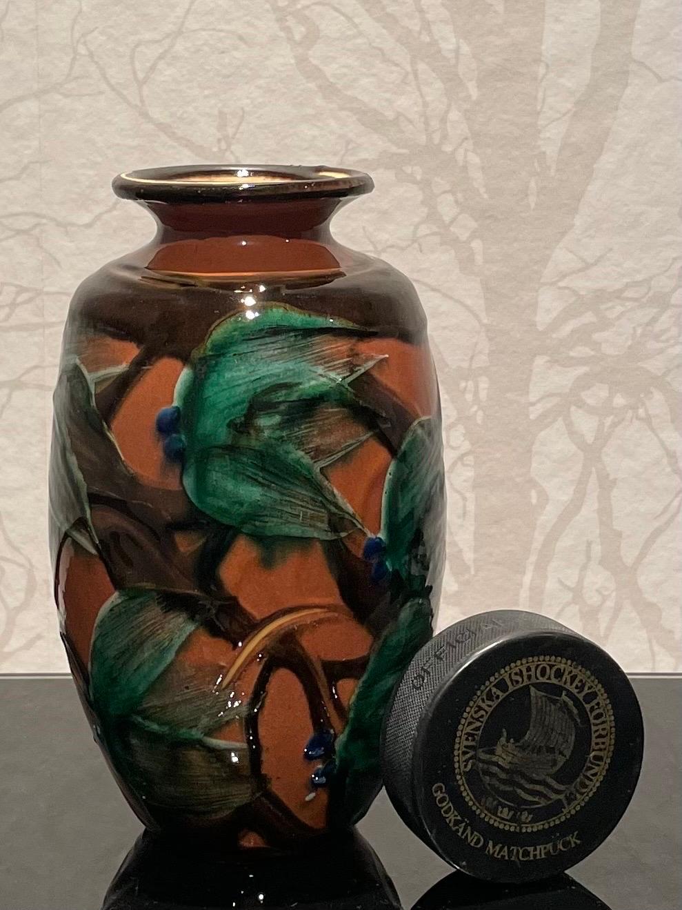 Glazed 1920s Mint Condition Danish 20 cm Ceramic Vase by Herman Kähler  For Sale
