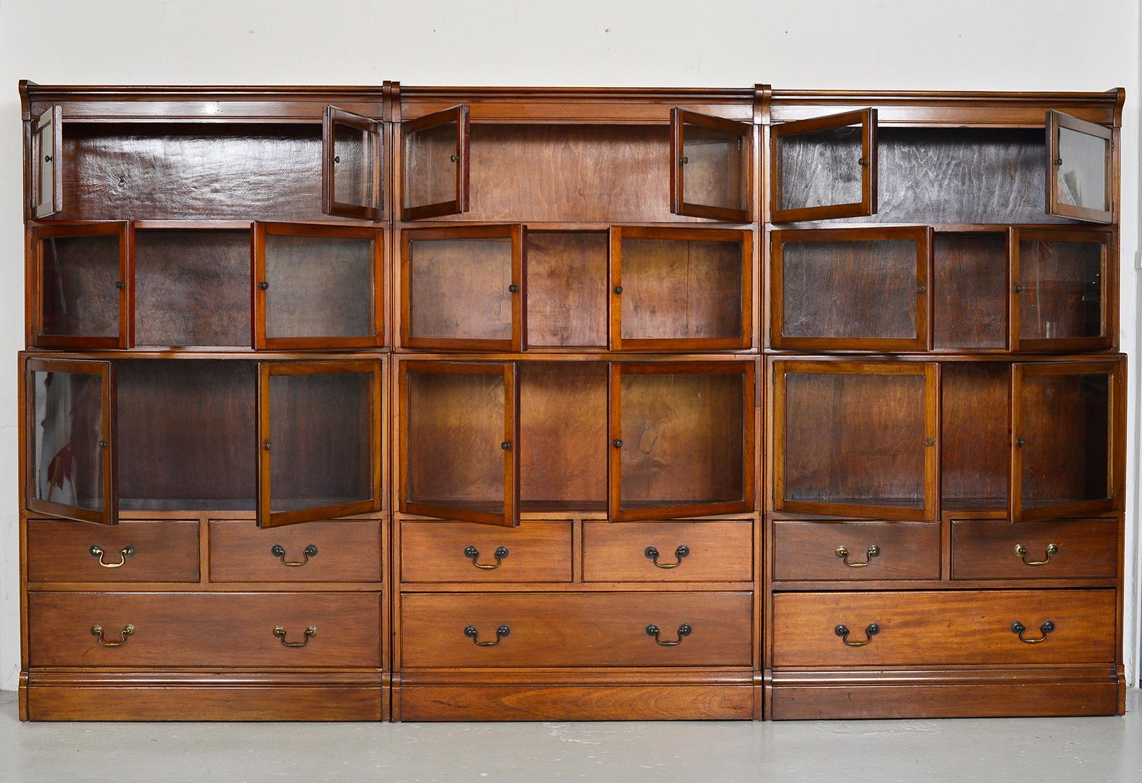 Late Victorian 1920s Minty Barristers Modular Mahogany Library Bookcases Drawers Cabinets
