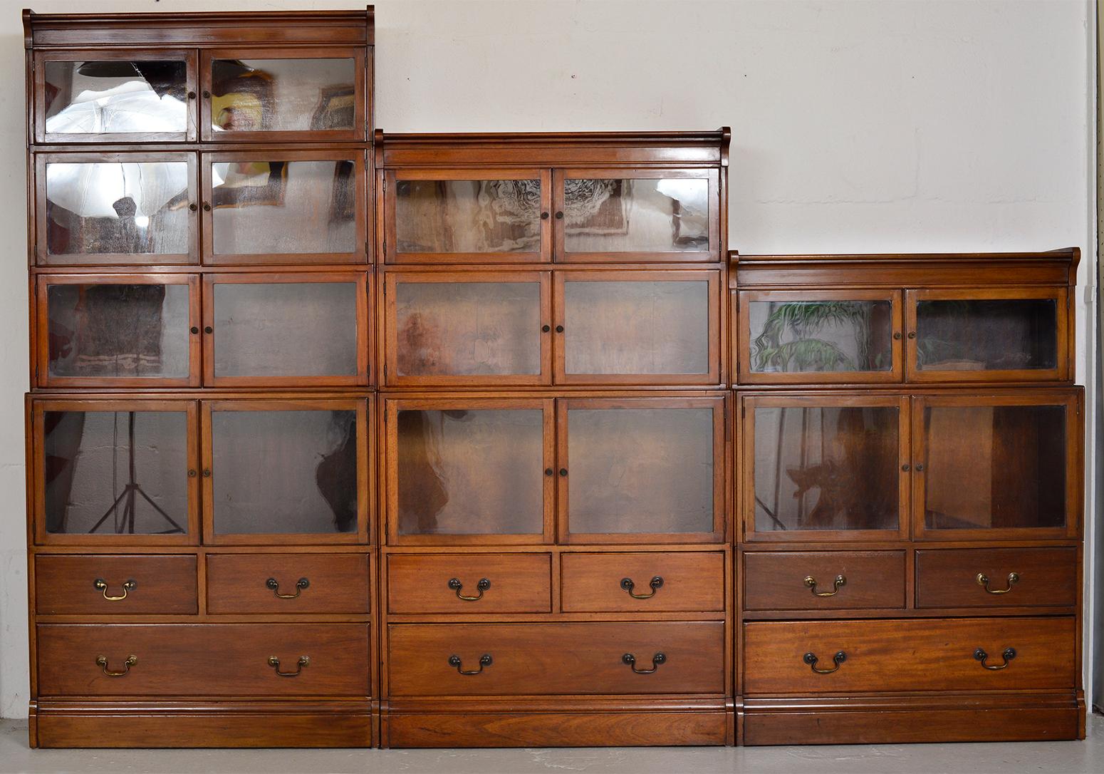 British 1920s Minty Barristers Modular Mahogany Library Bookcases Drawers Cabinets