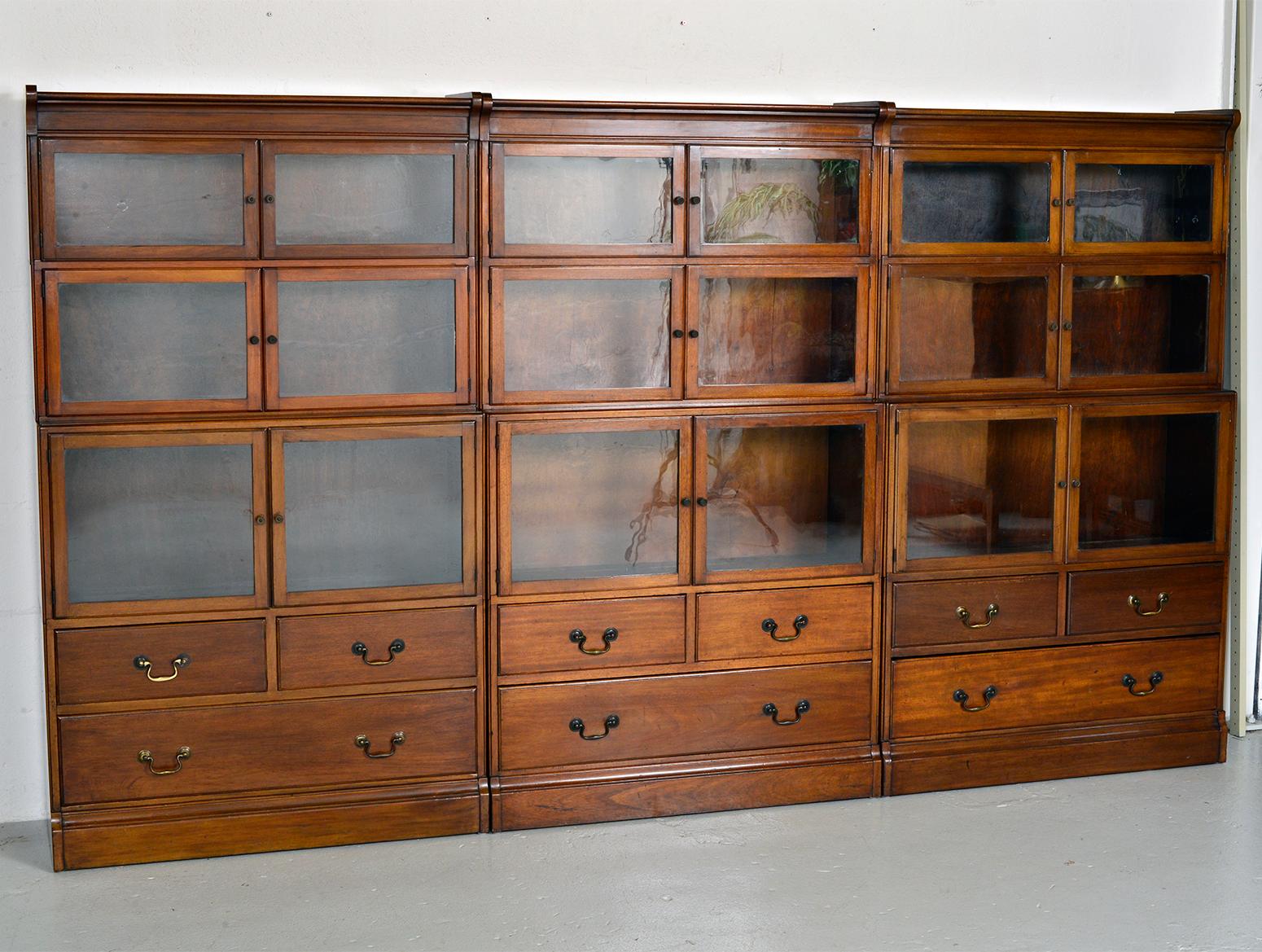 British 1920s Minty Barristers Modular Mahogany Library Bookcases Drawers Cabinets