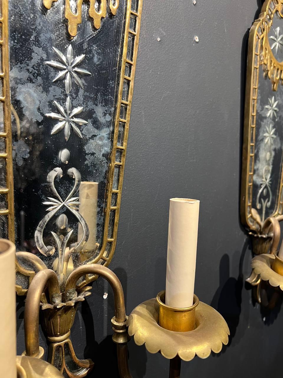 American 1920s Mirror Sconces with Bronze Fittings For Sale
