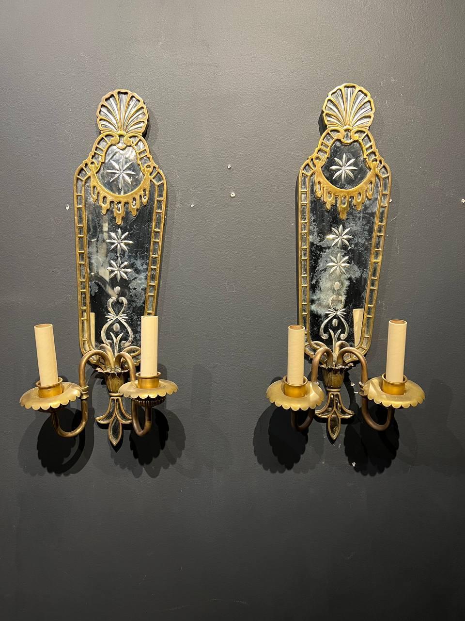 1920s Mirror Sconces with Bronze Fittings In Good Condition For Sale In New York, NY