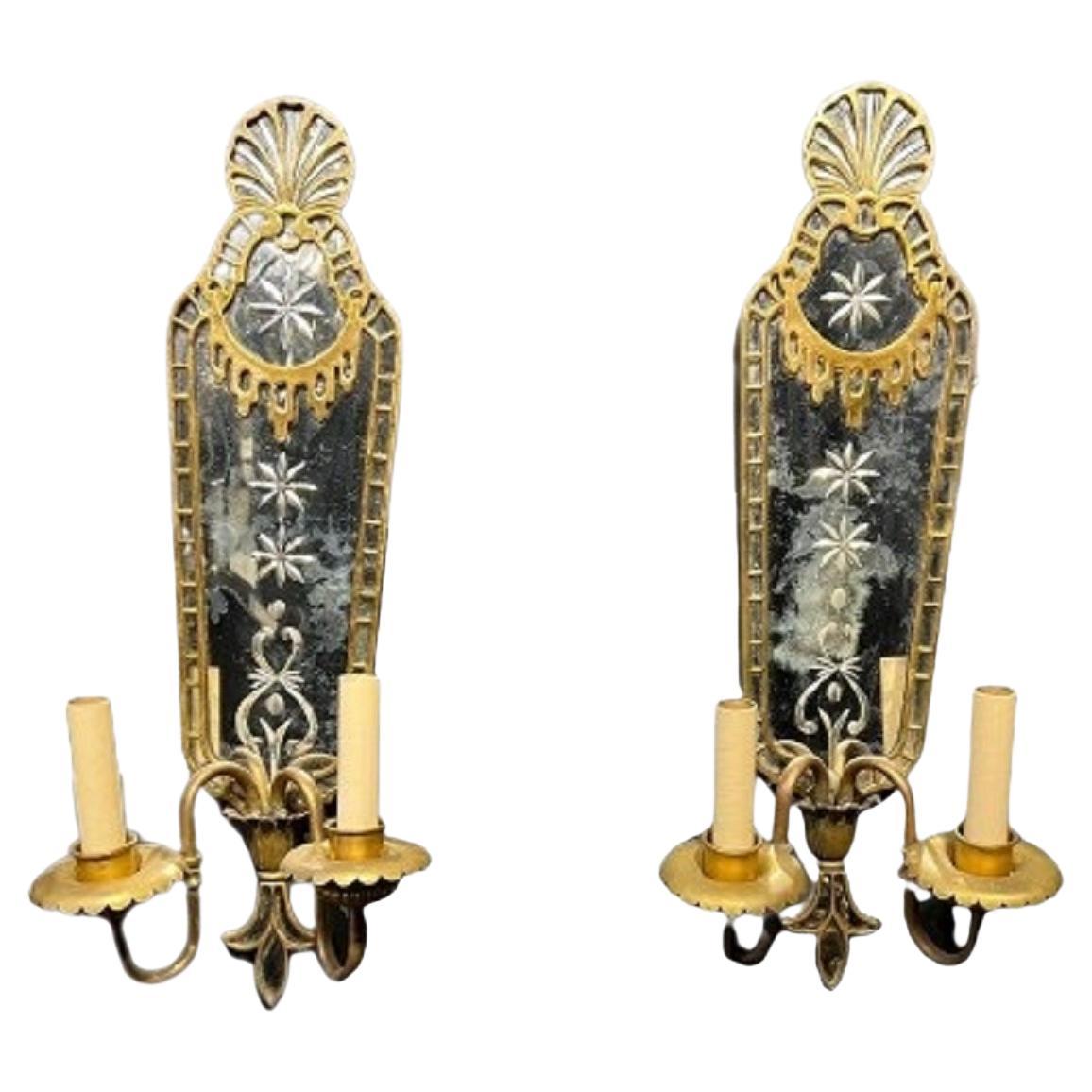 1920s Mirror Sconces with Bronze Fittings