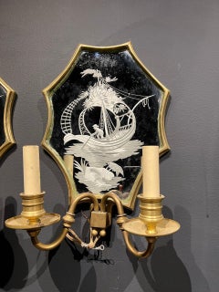 Applique a specchio inciso degli anni '20 con 2 luci