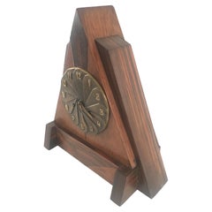 1920s Modernist Design Art Deco Oak, Coromandel and Bronze Mantle or Desk Clock