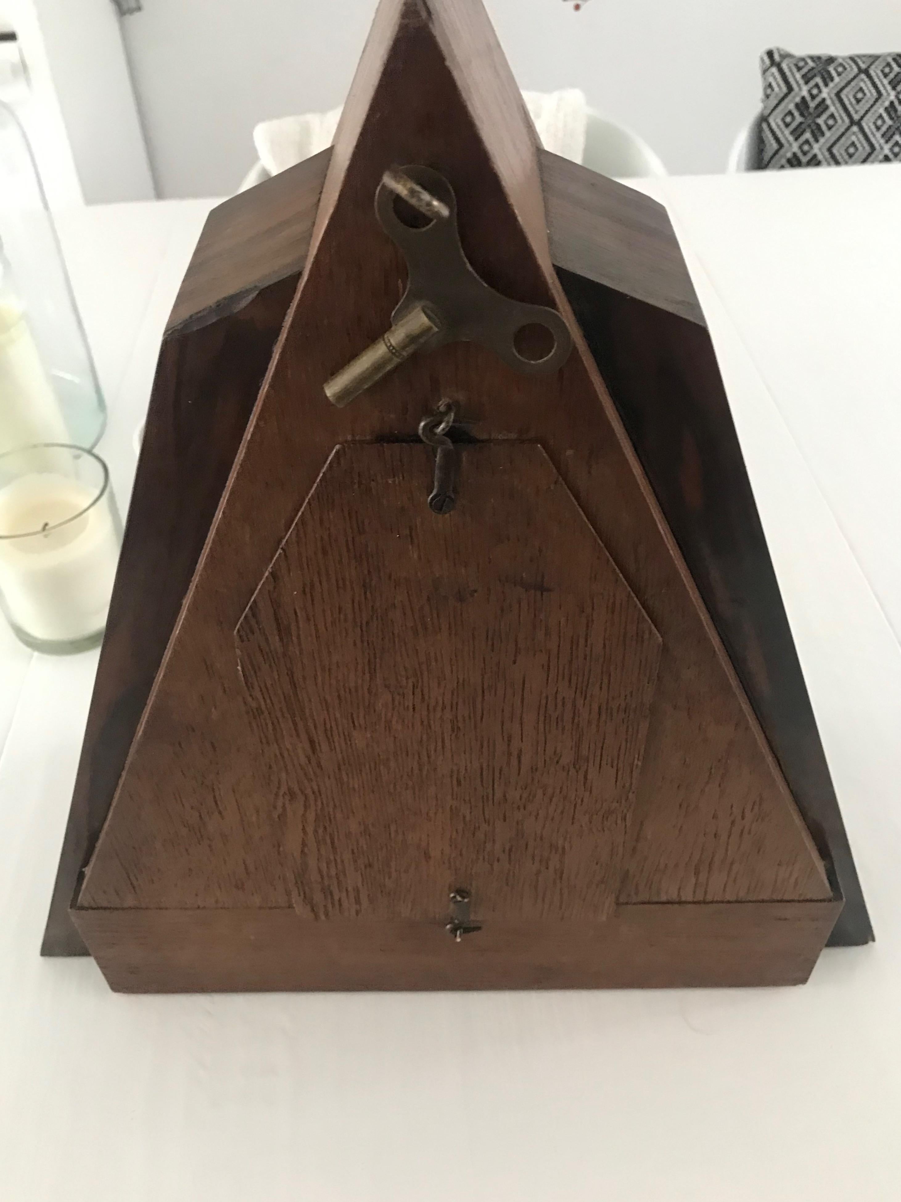 1920s Modernist Design Art Deco Oak, Coromandel and Bronze Mantle or Desk Clock For Sale 9