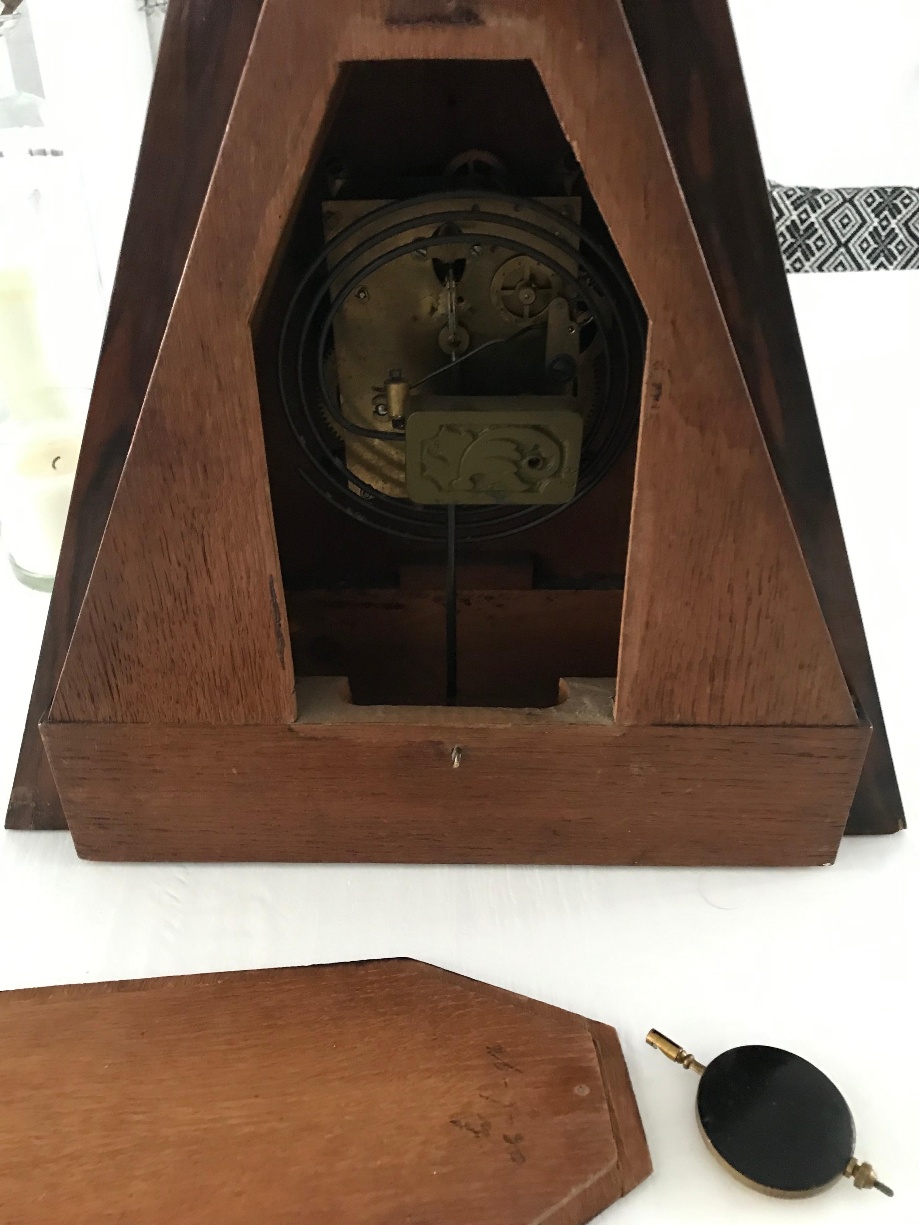 1920s Modernist Design Art Deco Oak, Coromandel and Bronze Mantle or Desk Clock For Sale 10
