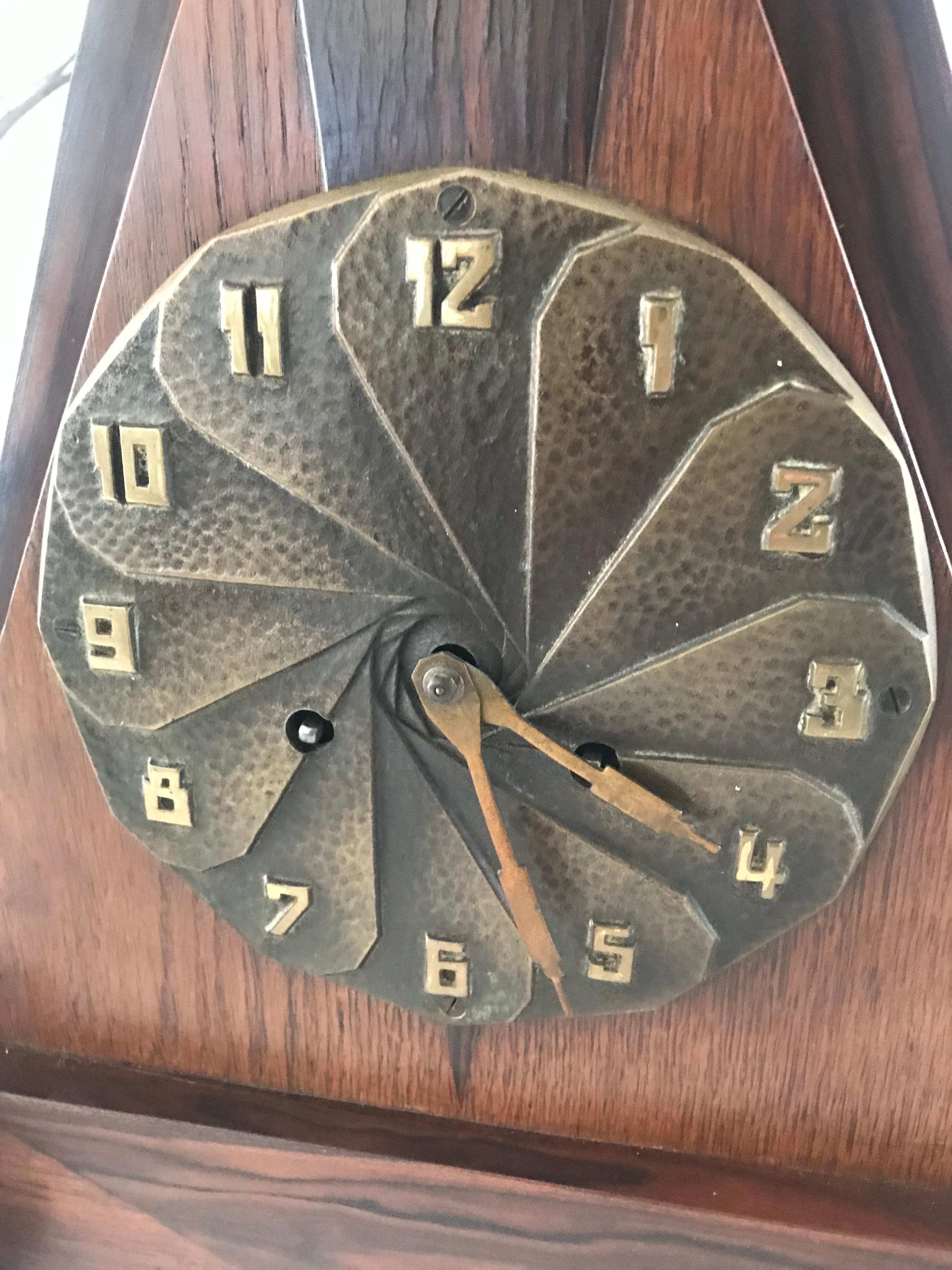 20th Century 1920s Modernist Design Art Deco Oak, Coromandel and Bronze Mantle or Desk Clock For Sale