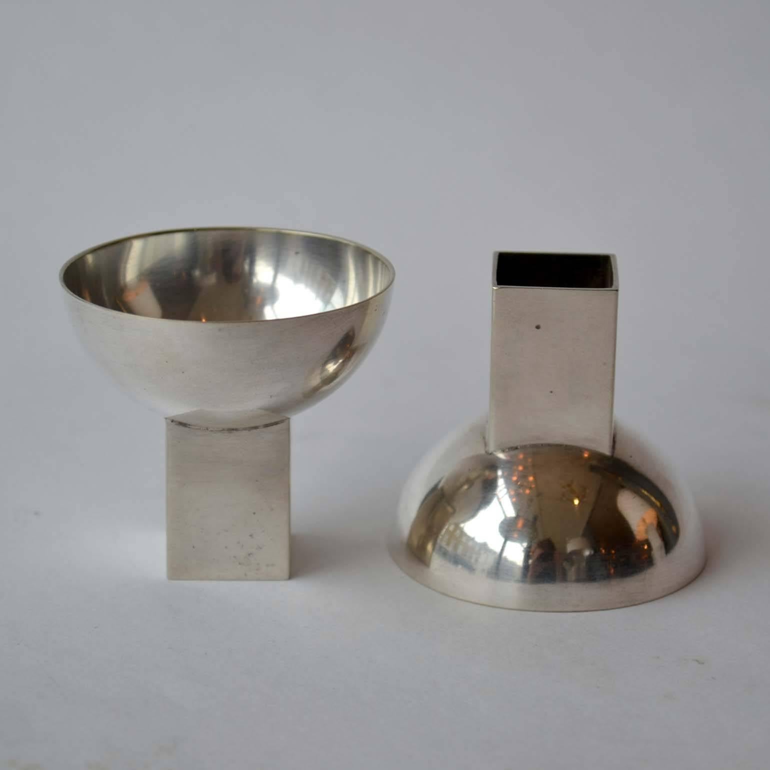 1920s Modernist Set of Six Silver Plated Liqueur Glasses in Bauhaus Style 1