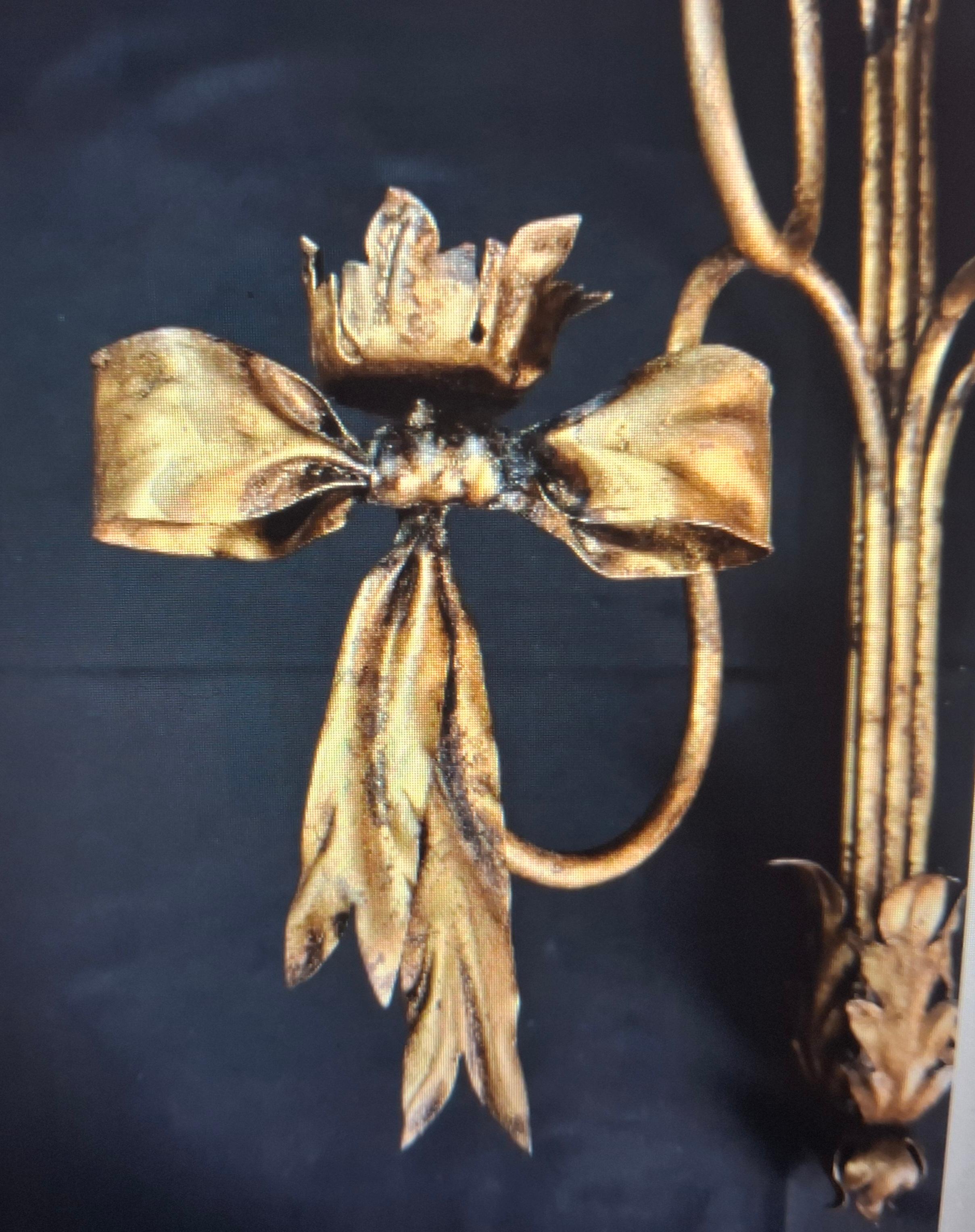 Aplique de Pared Monumental Hollywood Regency de Hierro Dorado/Lama de Topo de los Años 20 - Original en venta 6