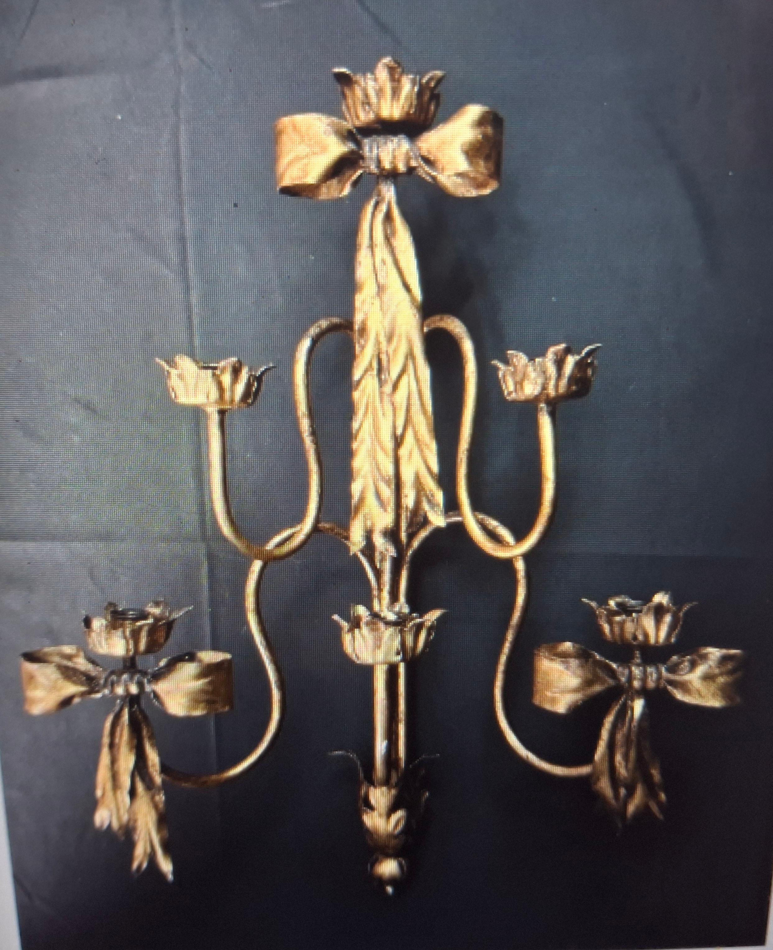 Aplique de Pared Monumental Hollywood Regency de Hierro Dorado/Lama de Topo de los Años 20 - Original en venta 9