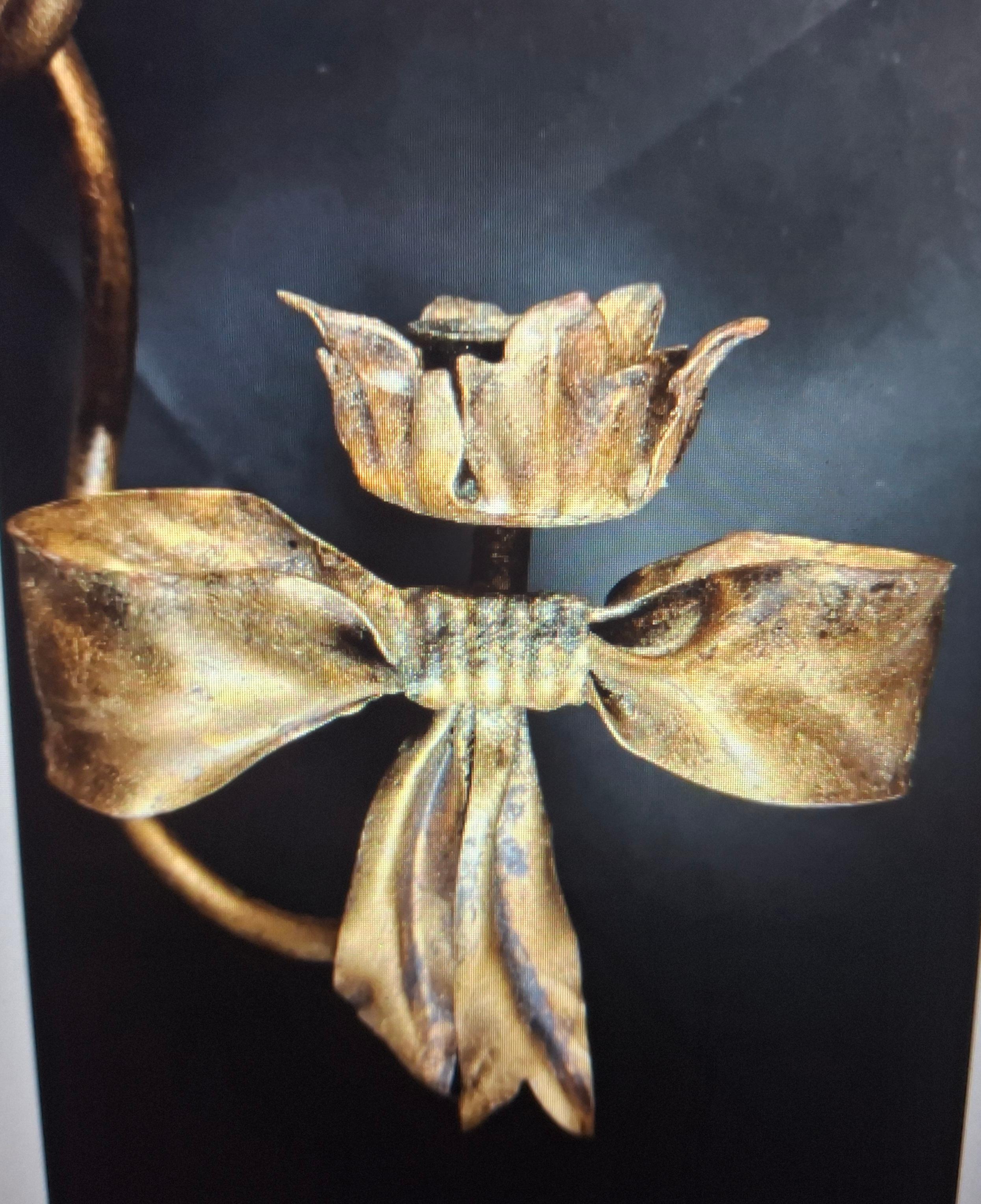 Aplique de Pared Monumental Hollywood Regency de Hierro Dorado/Lama de Topo de los Años 20 - Original Italiano en venta