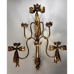 1920s Monumental Hollywood Regency Gilt Iron/Tole Ribbon Wall Sconce - Original