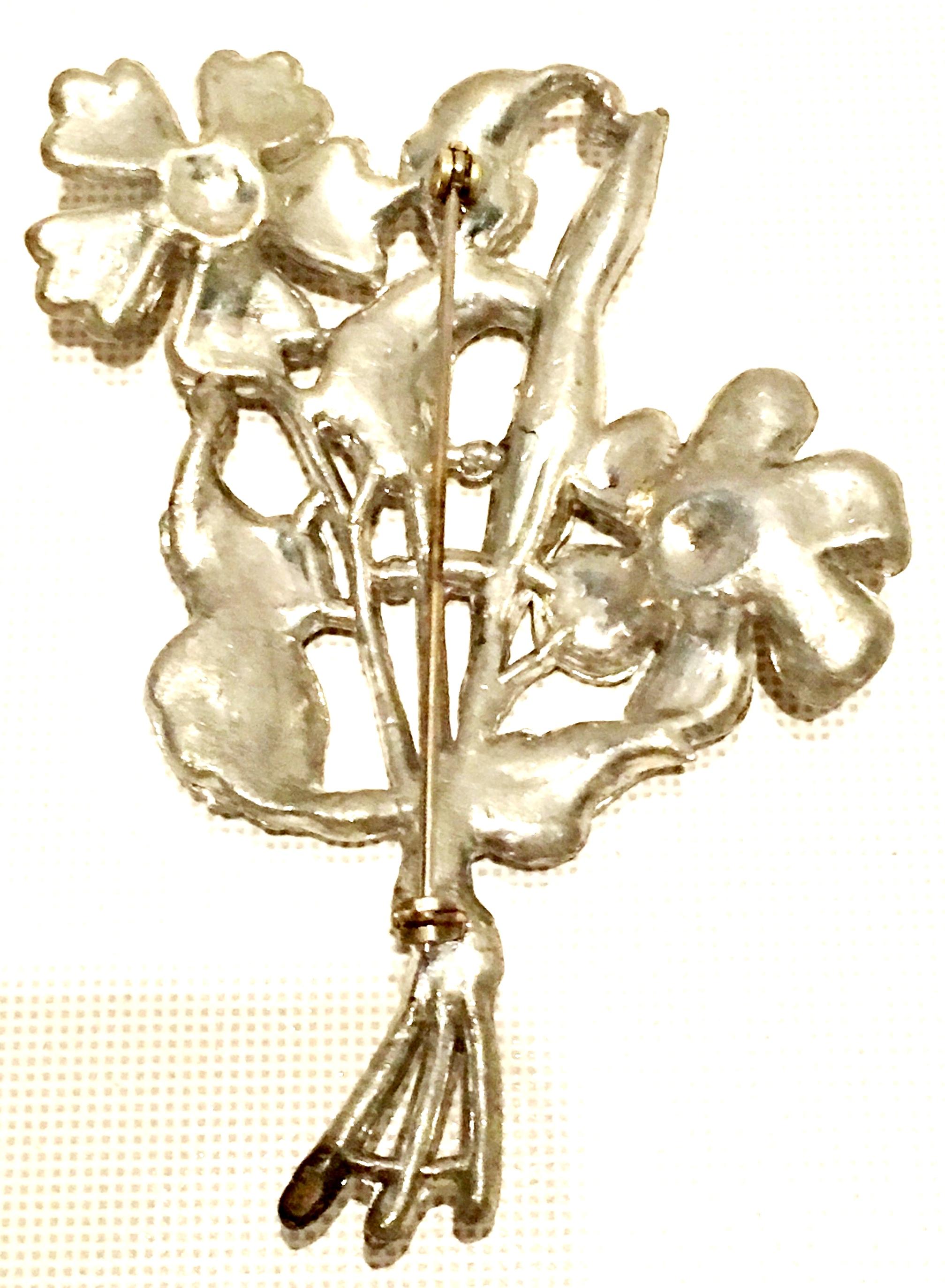 1920'S Monumental SIlver Pot Metal & Crystal Clear Rhinestone Flower Brooch For Sale 5