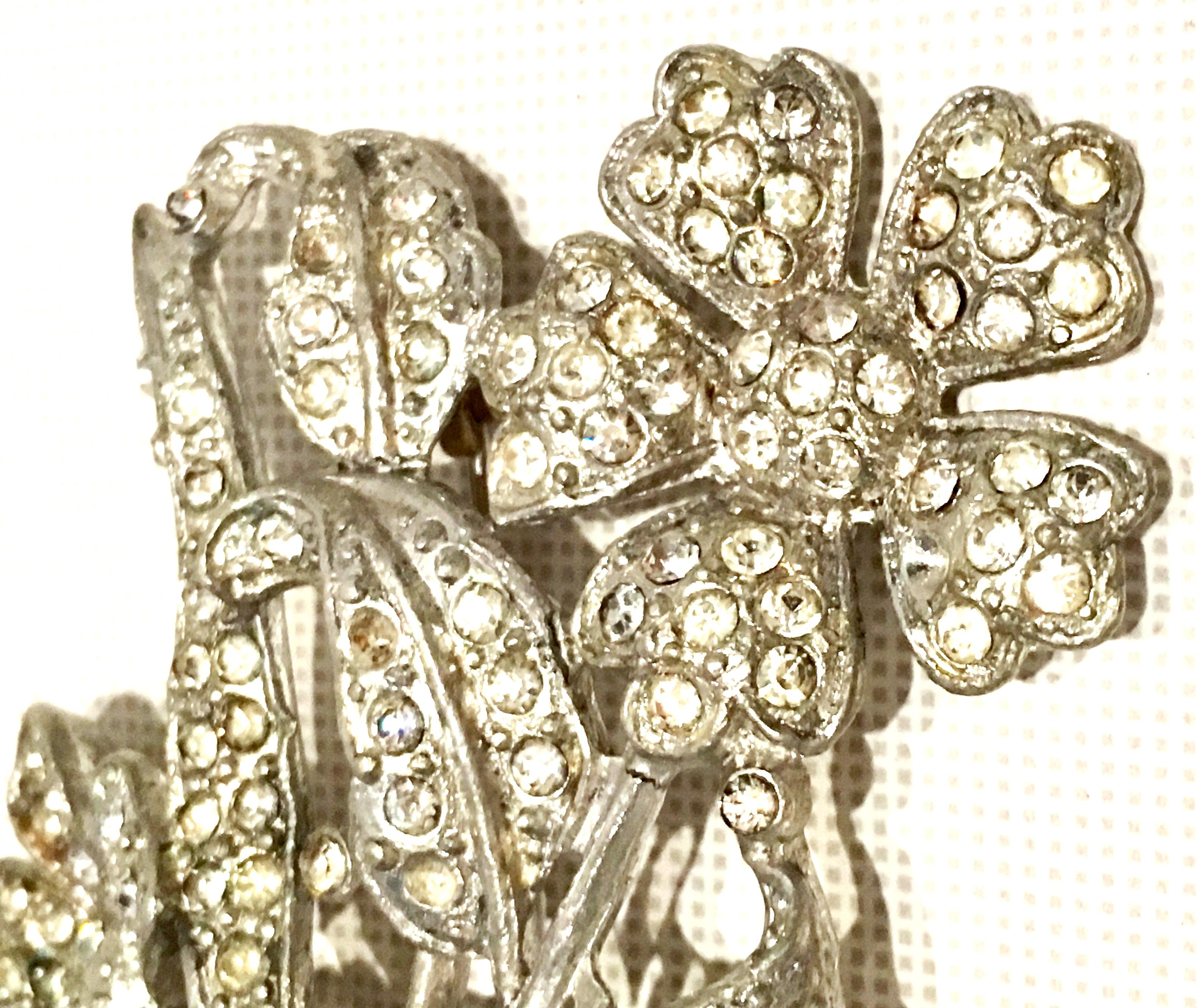 1920'S Monumental SIlver Pot Metal & Crystal Clear Rhinestone Flower Brooch For Sale 2