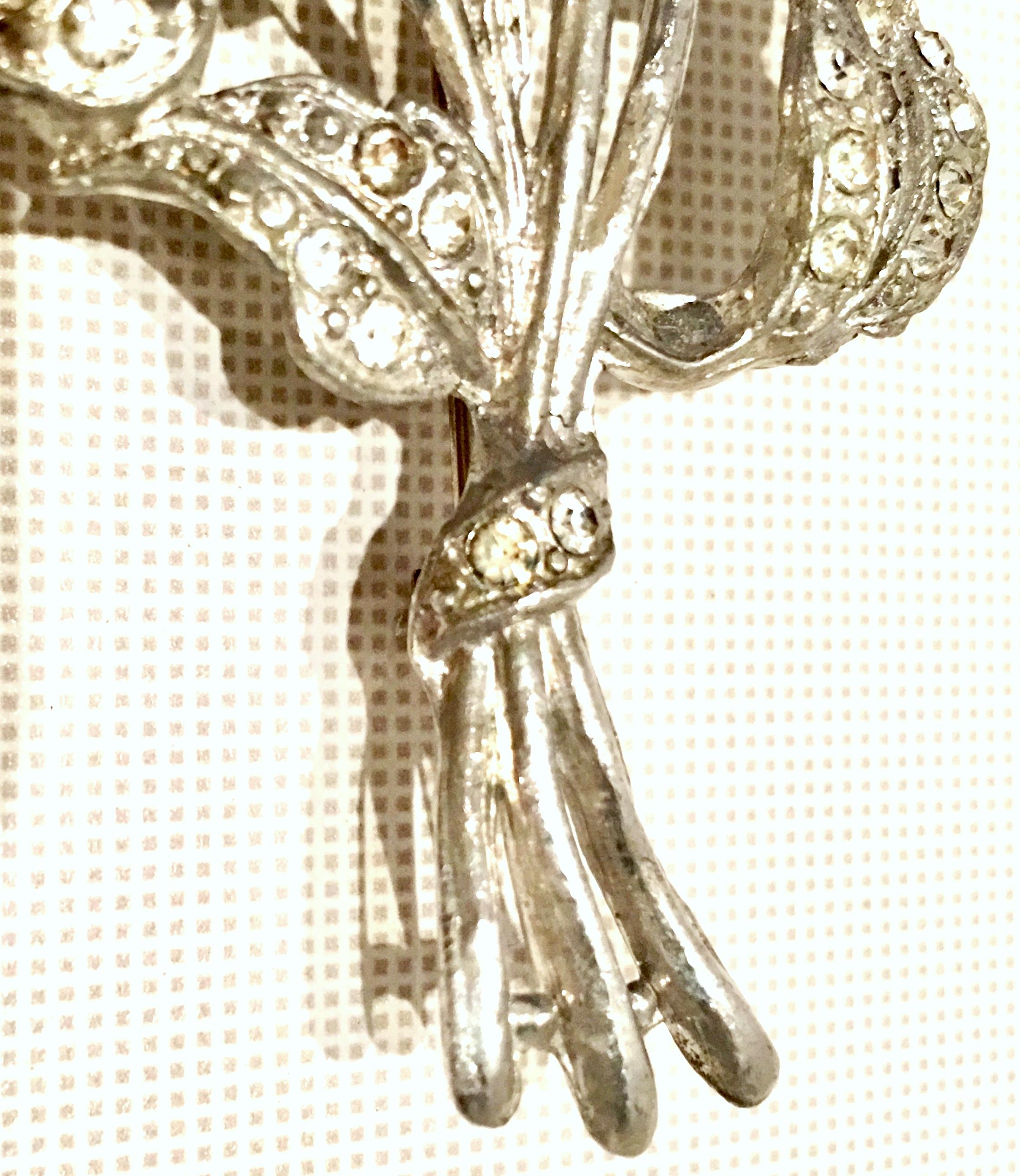 1920'S Monumental SIlver Pot Metal & Crystal Clear Rhinestone Flower Brooch For Sale 3