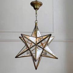 1920’s Moravian Glass French Star Pendant Ceiling Light