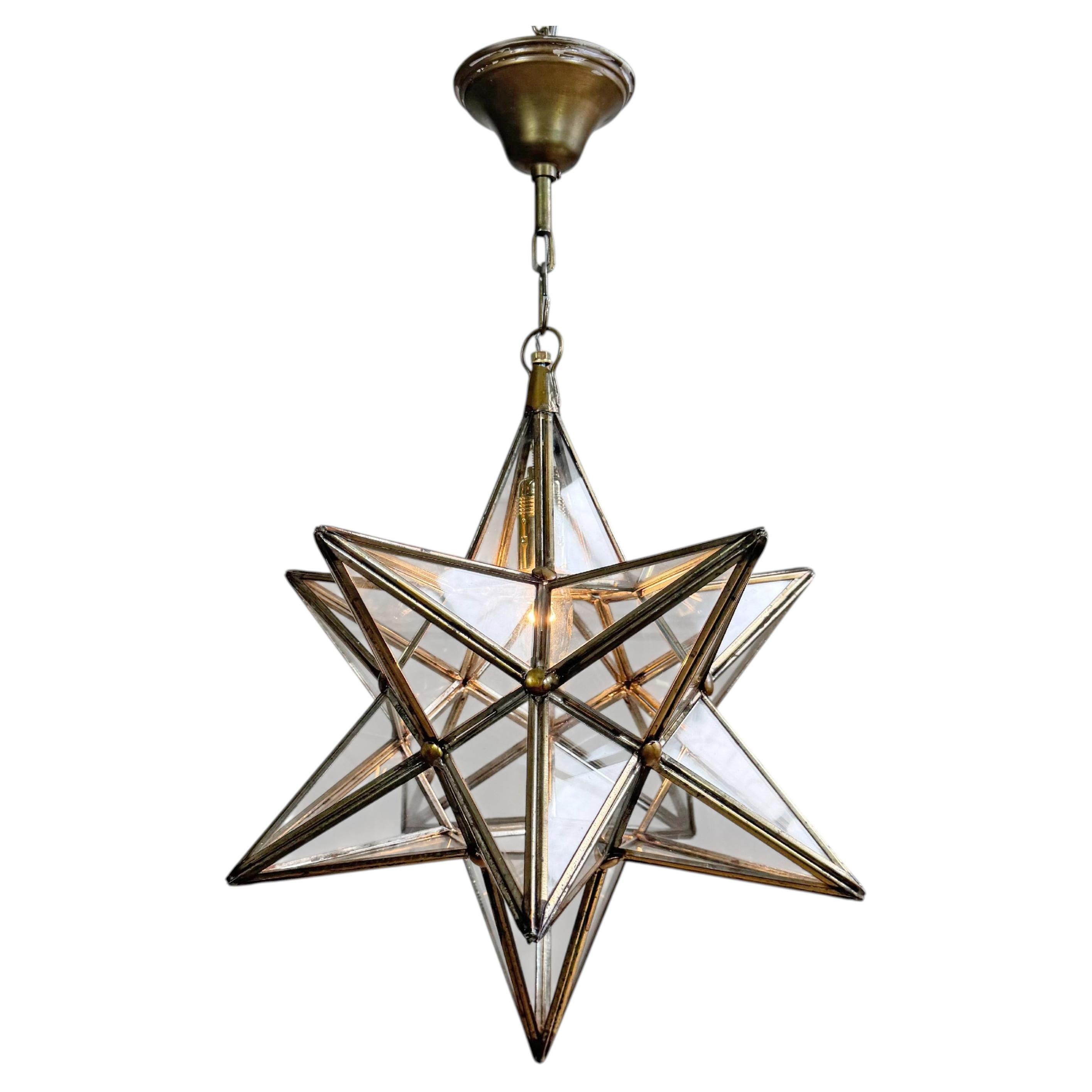 1920’s Moravian Glass French Star Pendant Ceiling Light