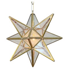 1920’s Moravian Glass Star Pendant Ceiling Light with Etched Star Decoration