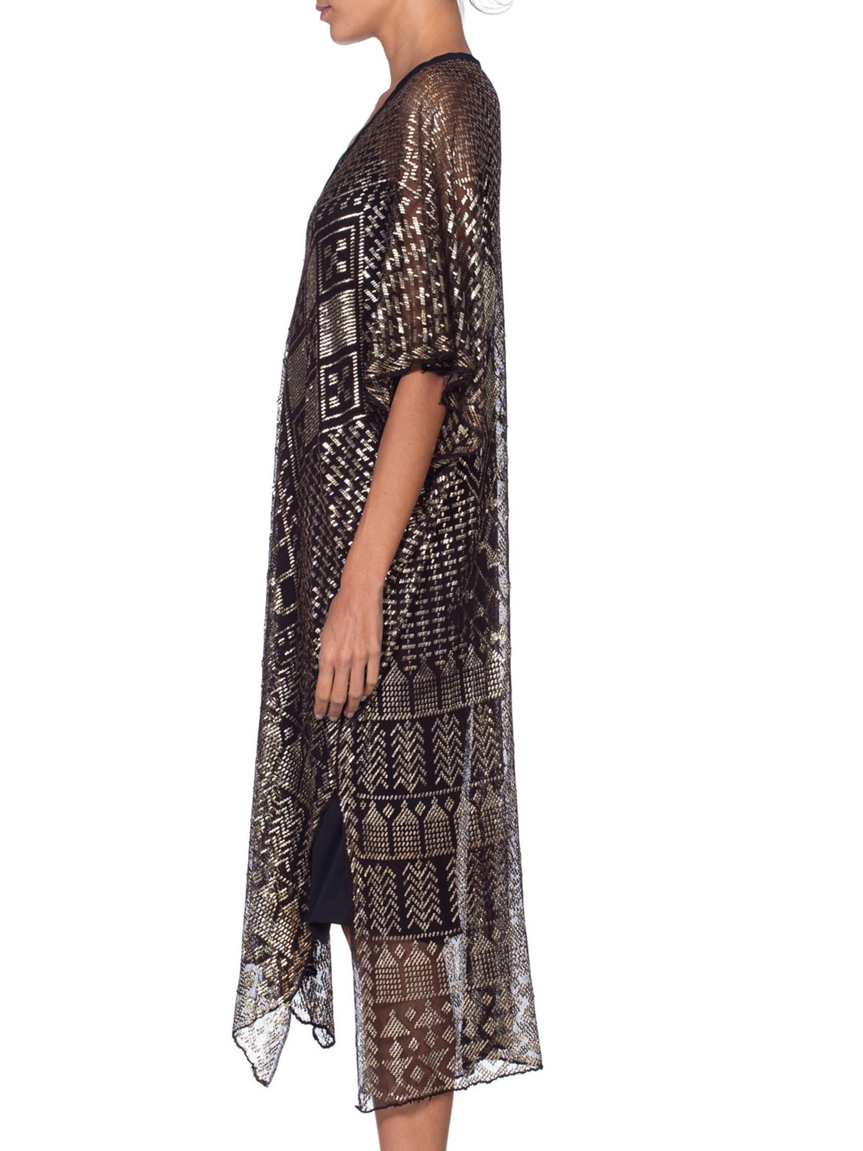 Women's or Men's MORPHEW COLLECTION Silver & Black Cotton Net 1920S Egyptian Assuit Kaftan Dress