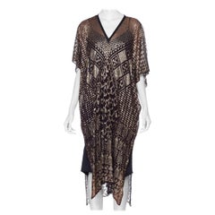 MORPHEW COLLECTION Silver & Black Cotton Net 1920S Egyptian Assuit Kaftan Dress
